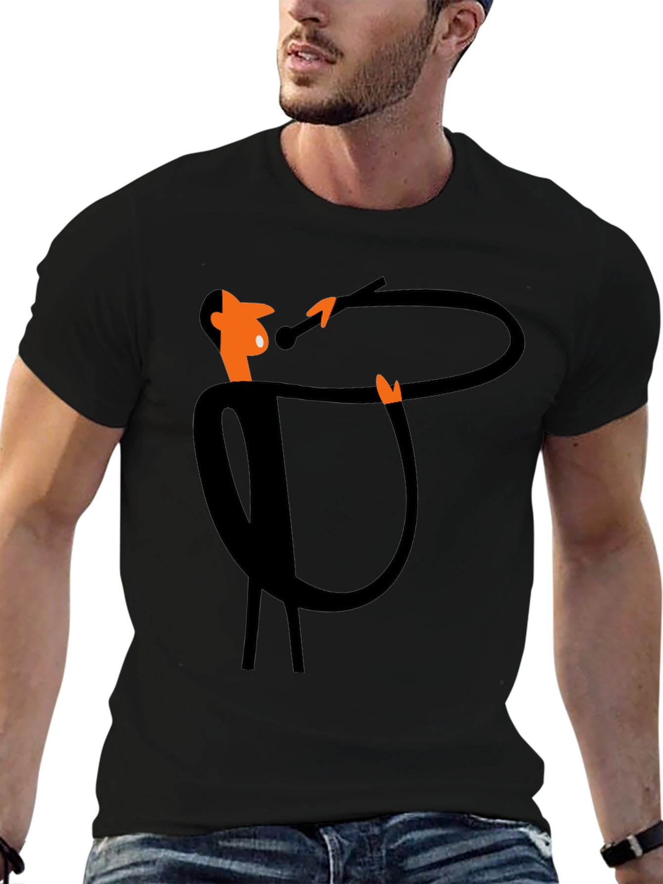 Funky Black T-Shirt with Cartoon Singer