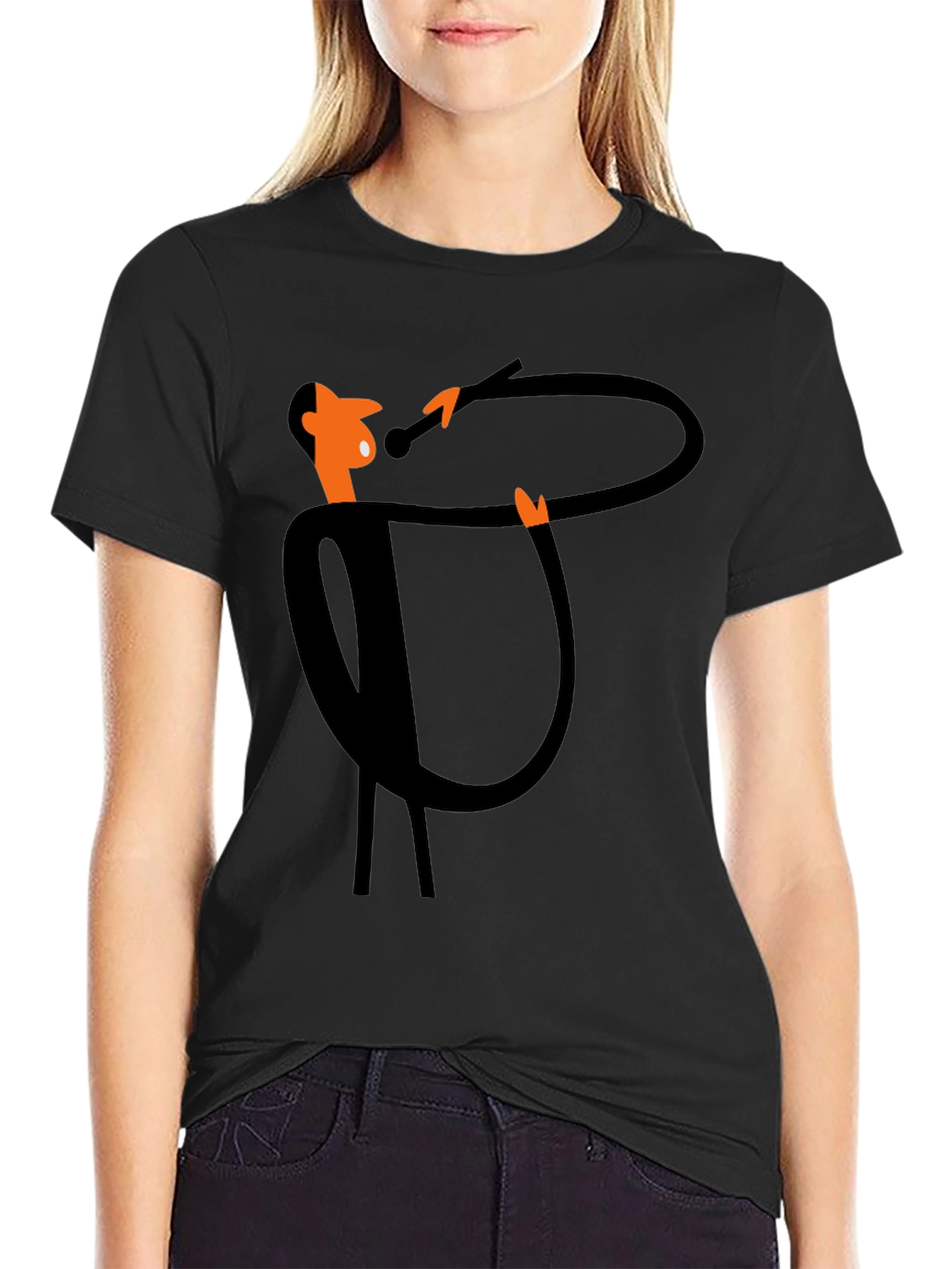 Funky Black T-Shirt with Cartoon Singer