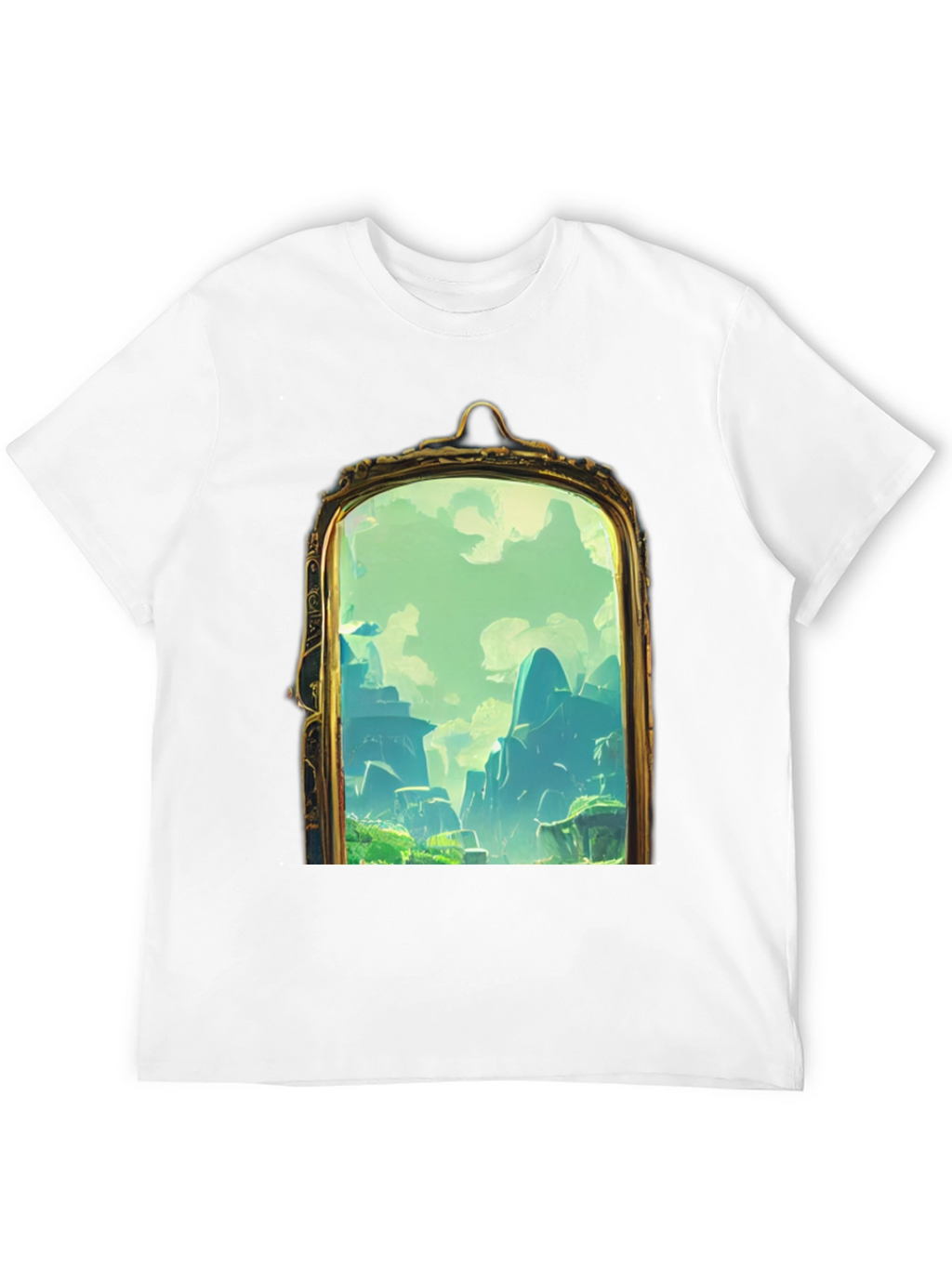 Black T-Shirt with Framed Landscape Design