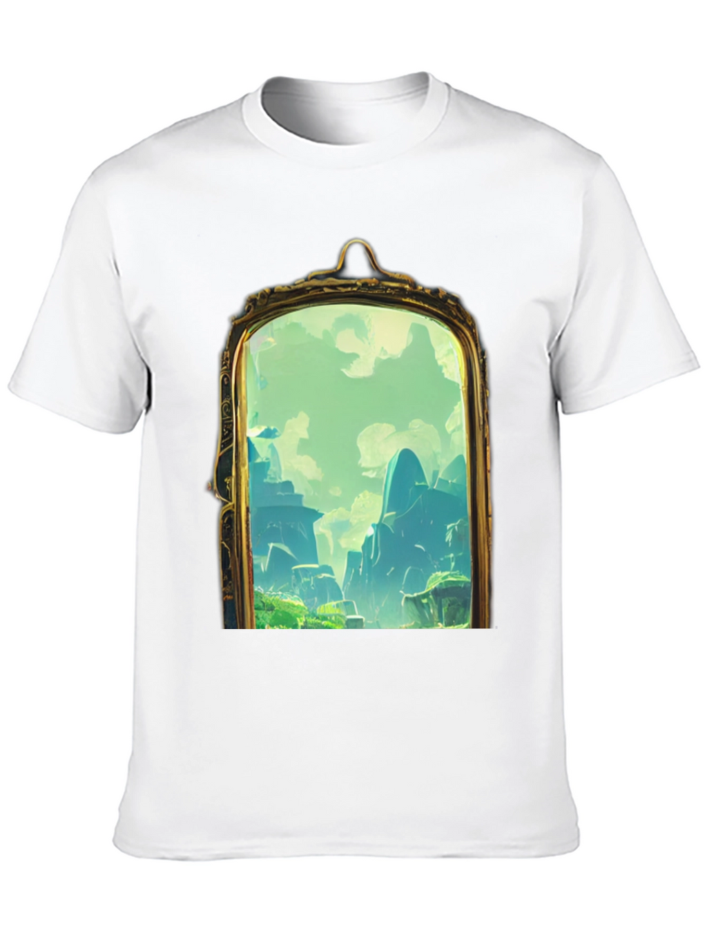 Black T-Shirt with Framed Landscape Design
