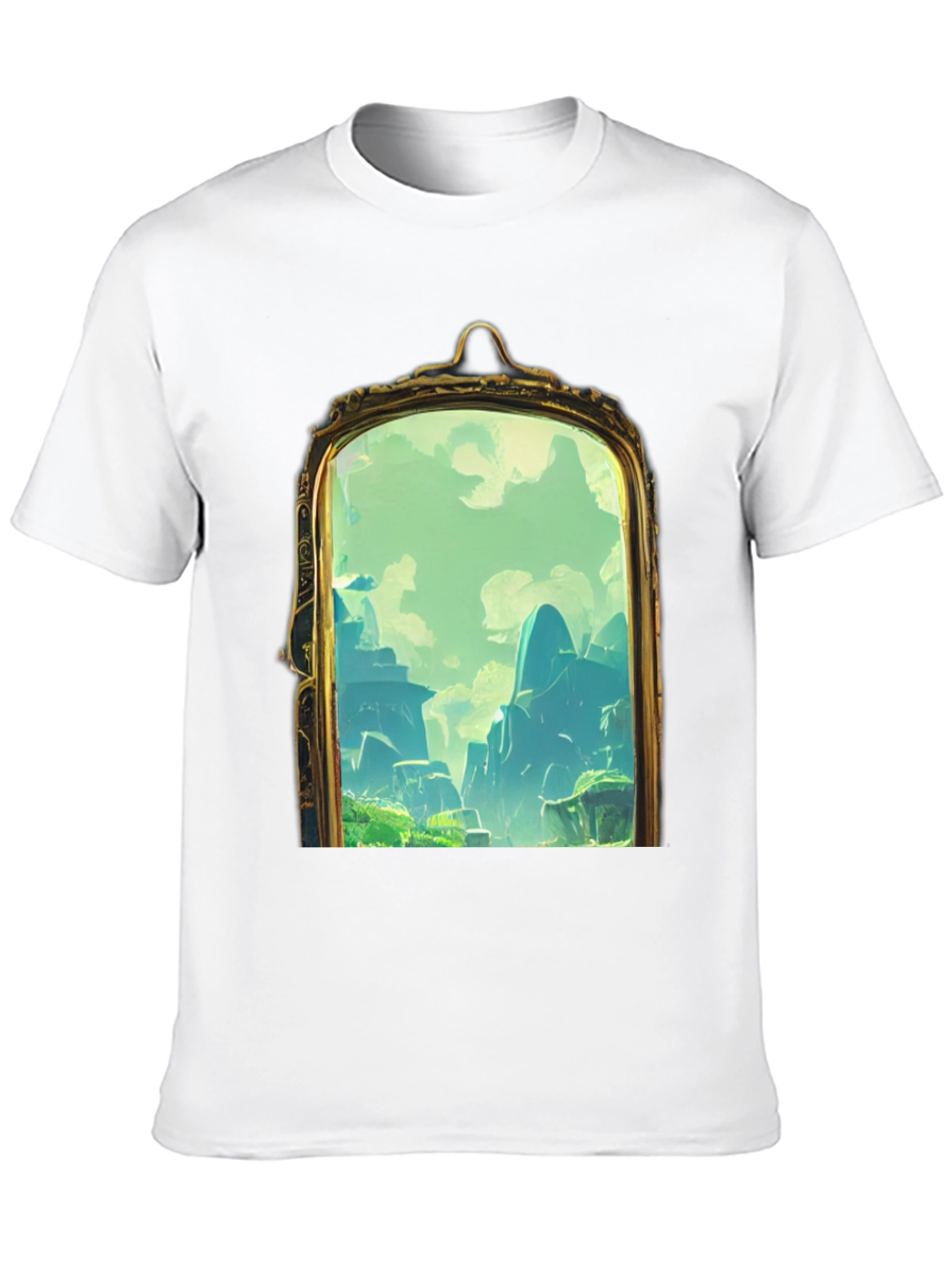 Black T-Shirt with Framed Landscape Design