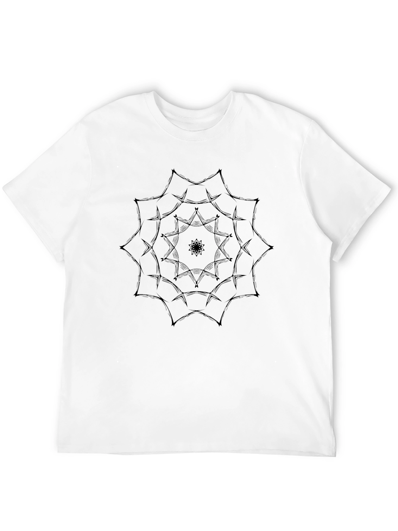 Black T-Shirt with Geometric Mandala Design