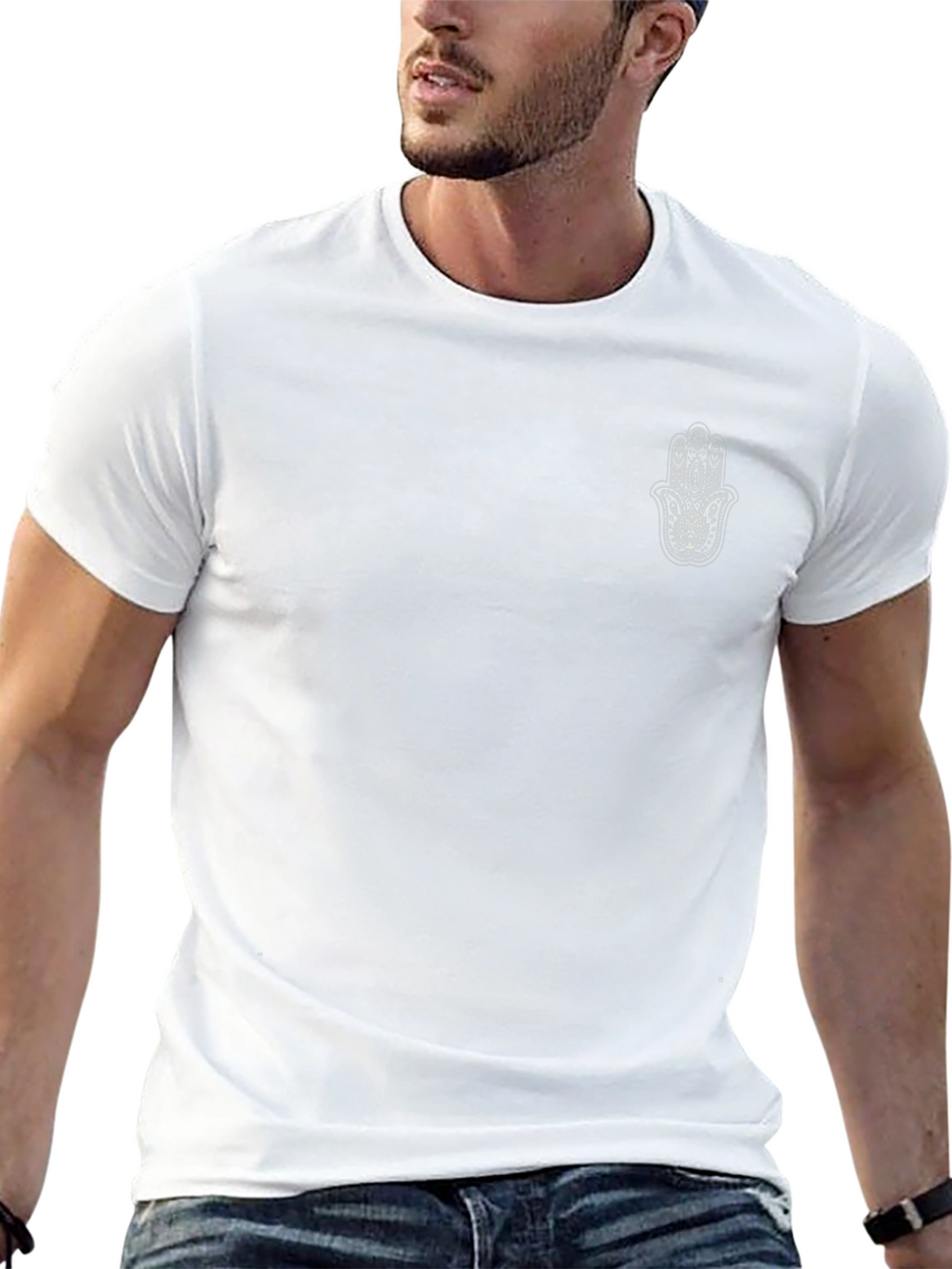 Mens Black T-Shirt with Hamsa Hand Graphic