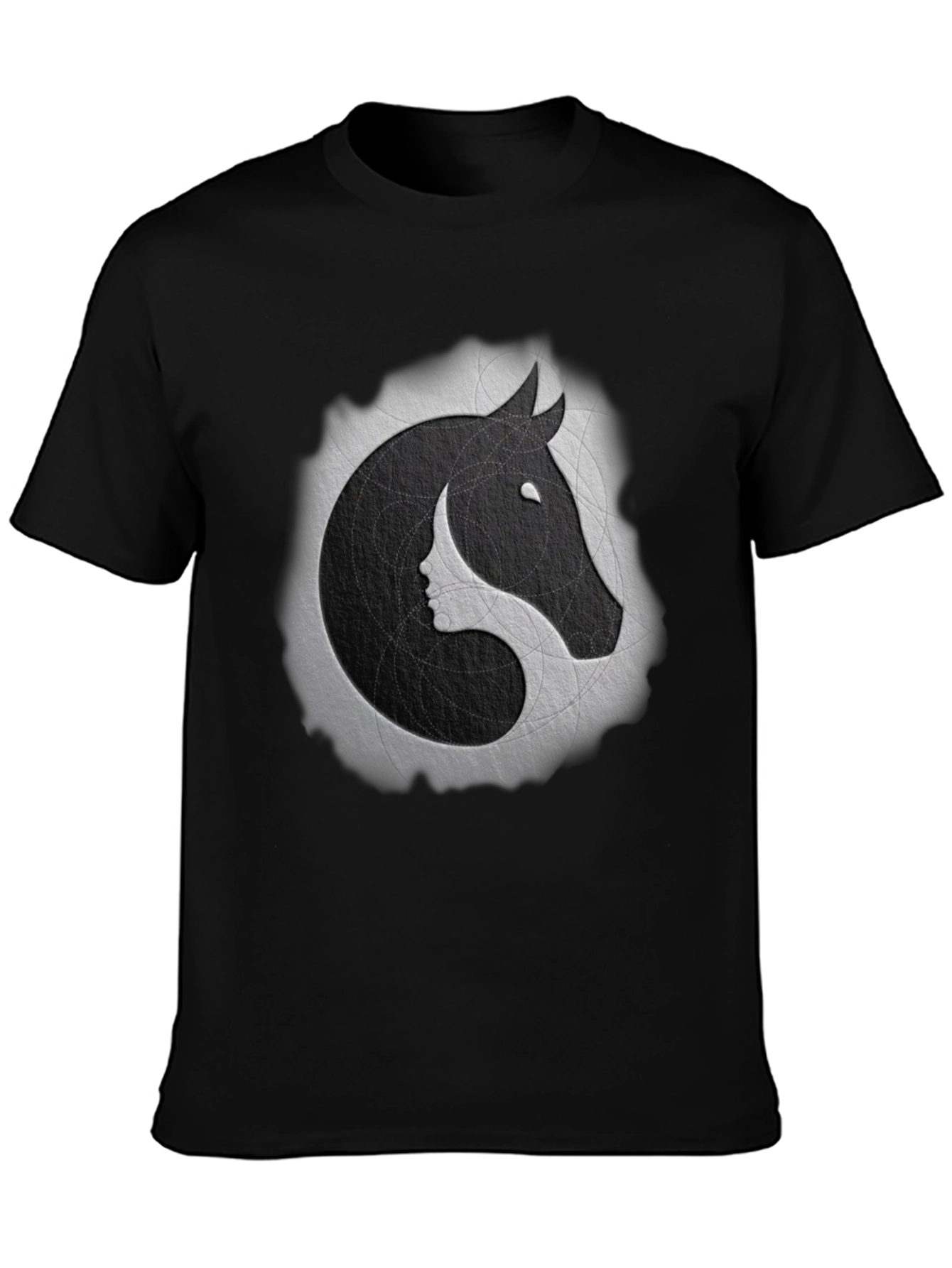Yin Yang Horse & Woman Face Graphic Tee - Stylish Comfort