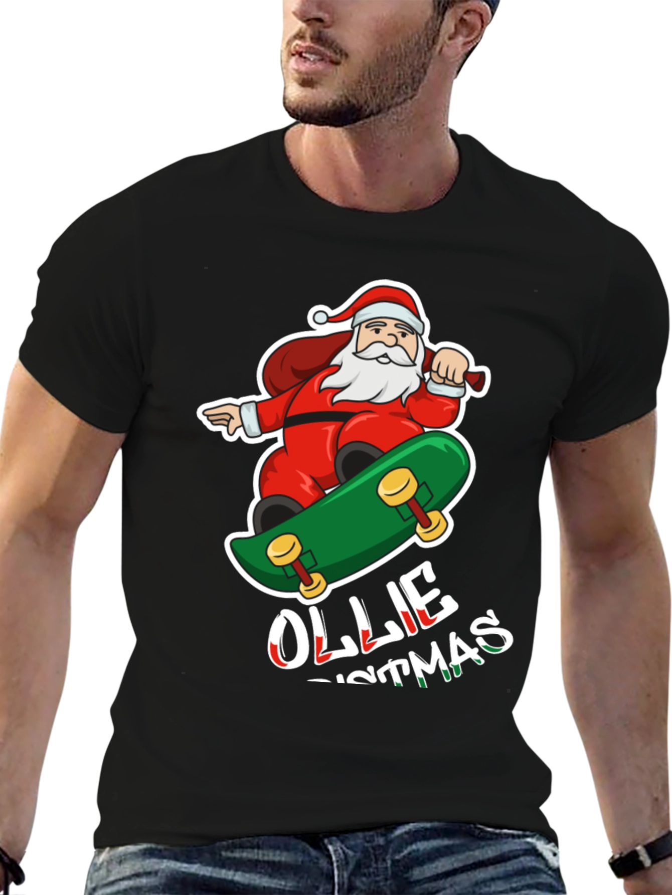 Santa Skateboarding Ollie Christmas T-Shirt