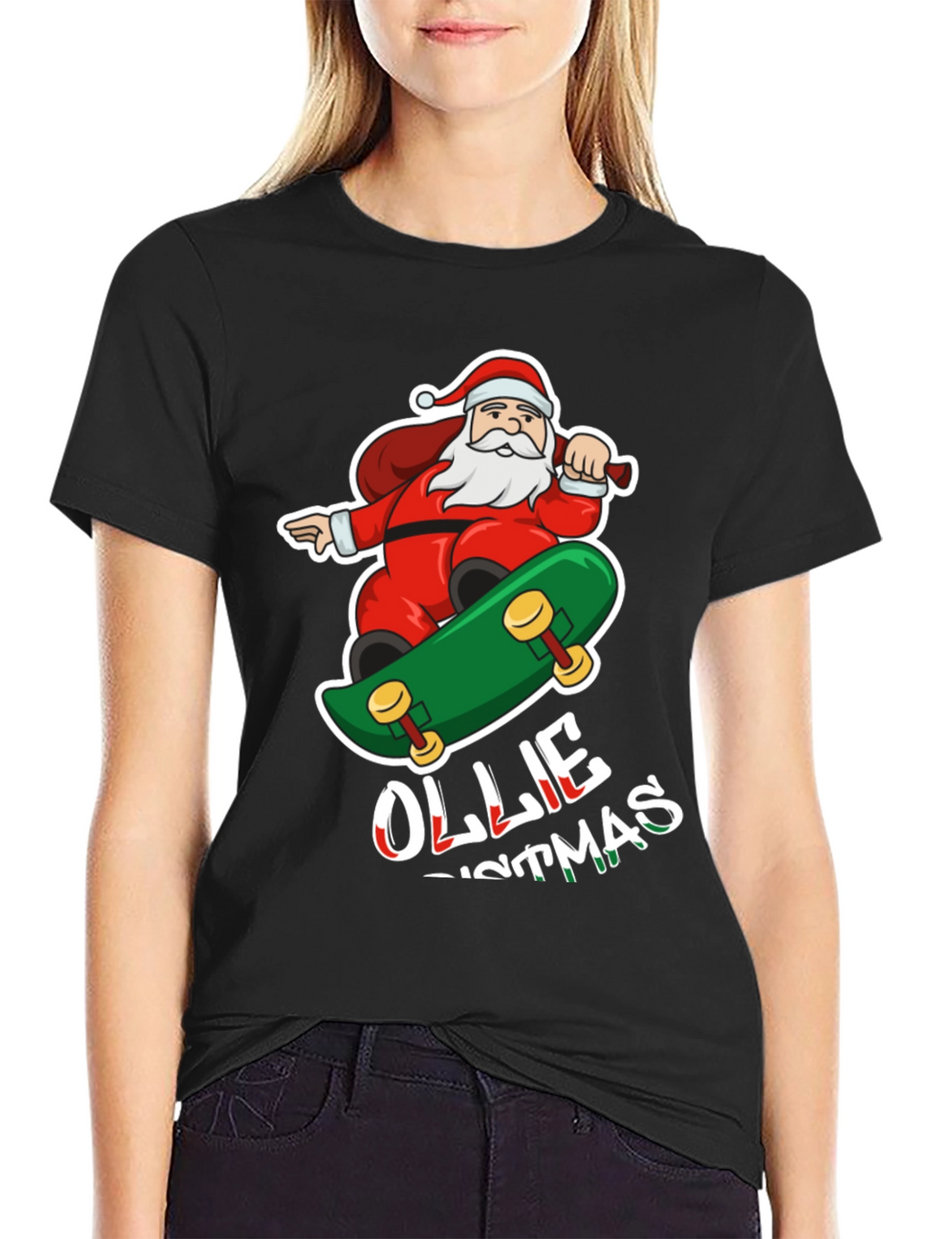 Santa Skateboarding Ollie Christmas T-Shirt