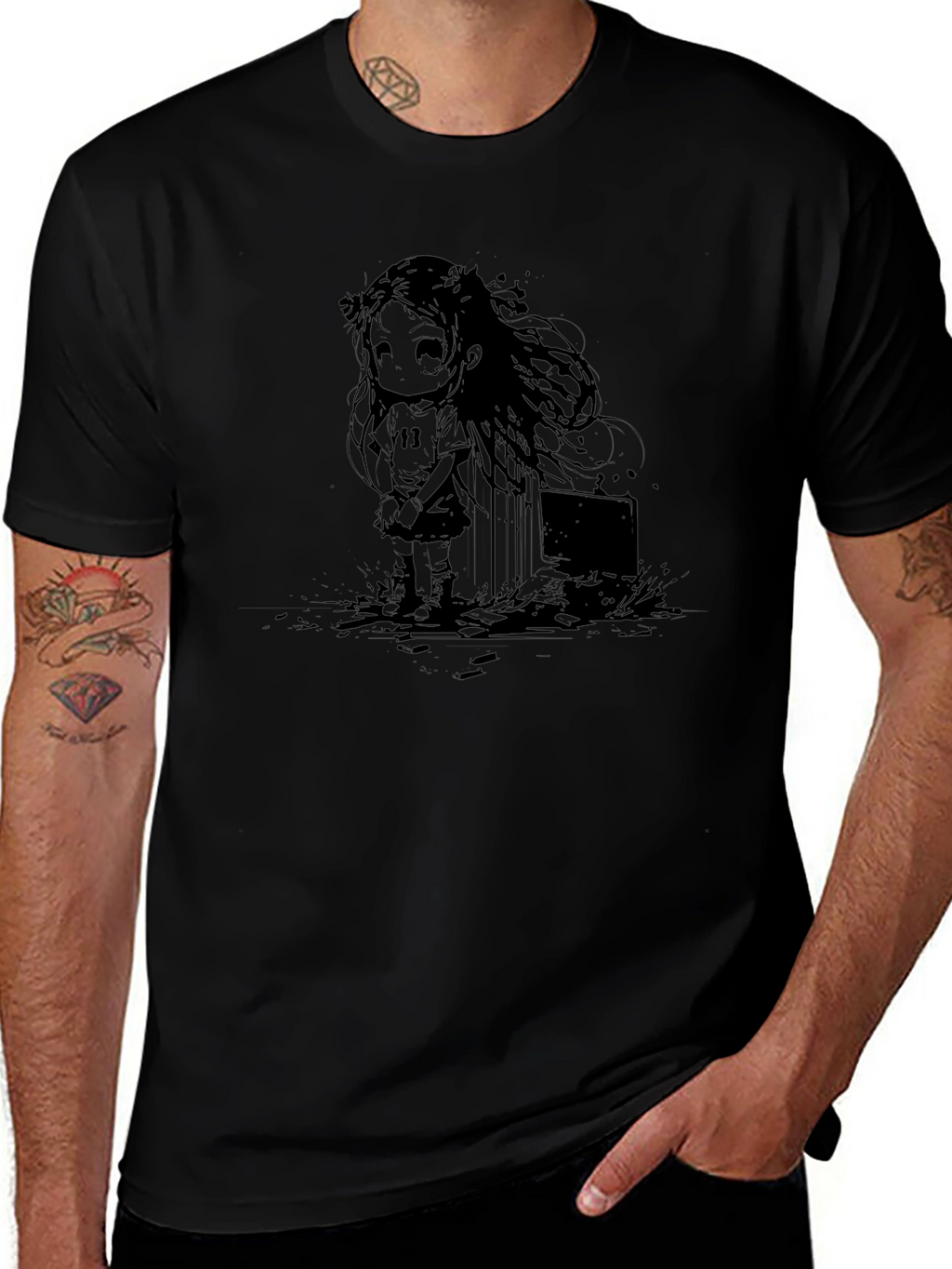 Graphic Print Tee - Anime Girl Design