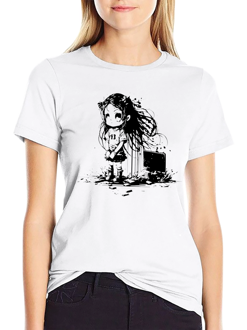 Graphic Print Tee - Anime Girl Design