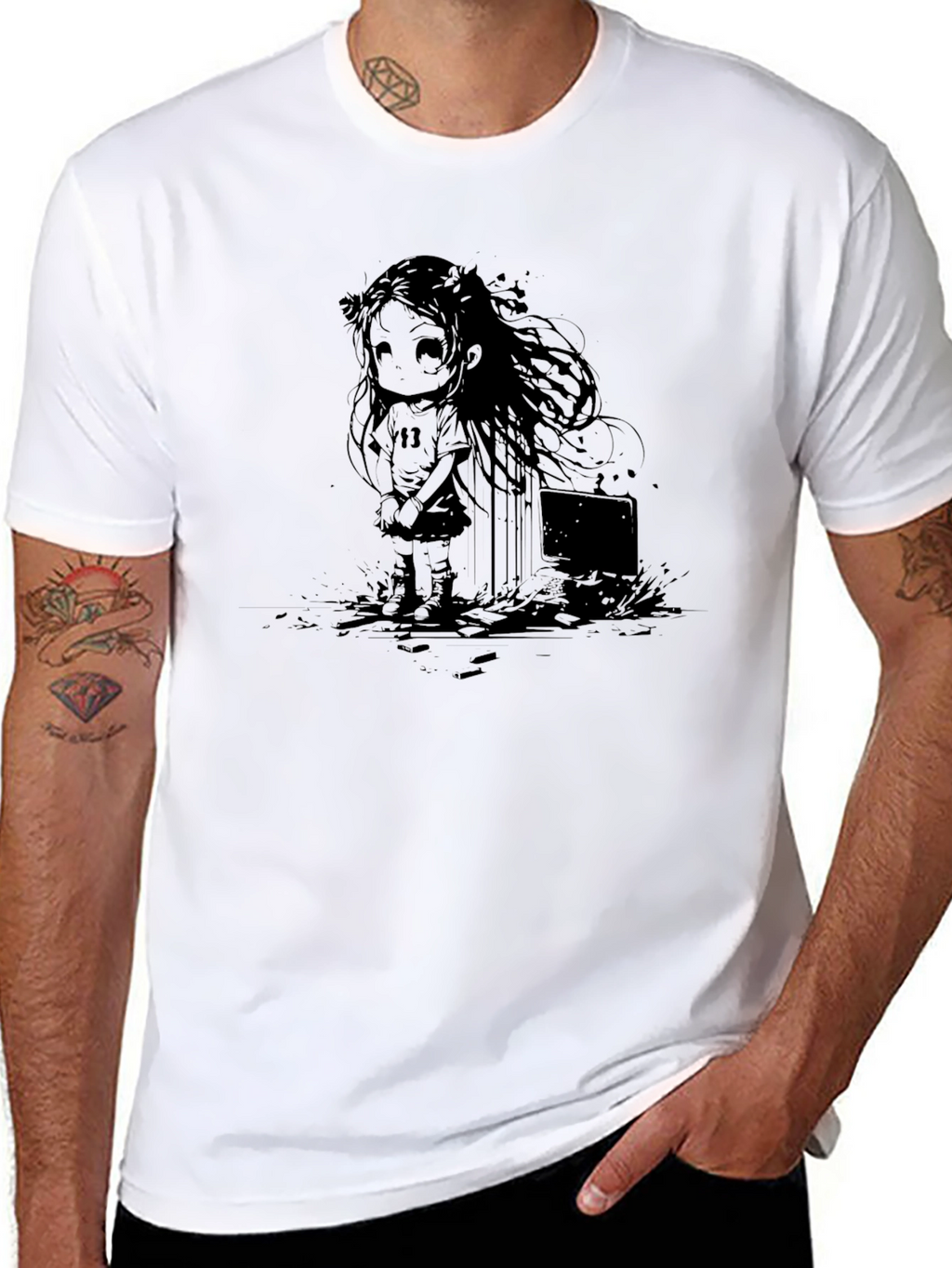 Graphic Print Tee - Anime Girl Design