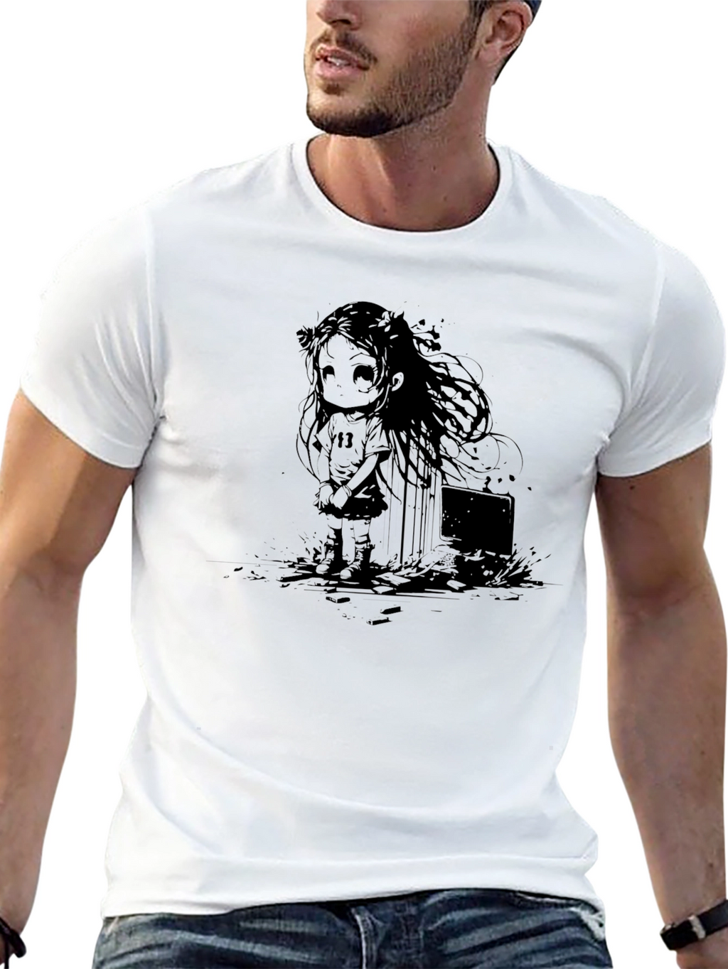 Graphic Print Tee - Anime Girl Design