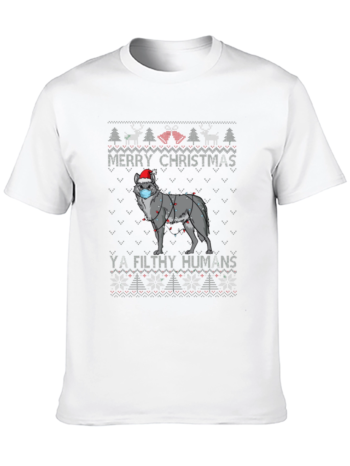 Merry Christmas Ya Filthy Humans Wolf Ugly Sweater T-Shirt
