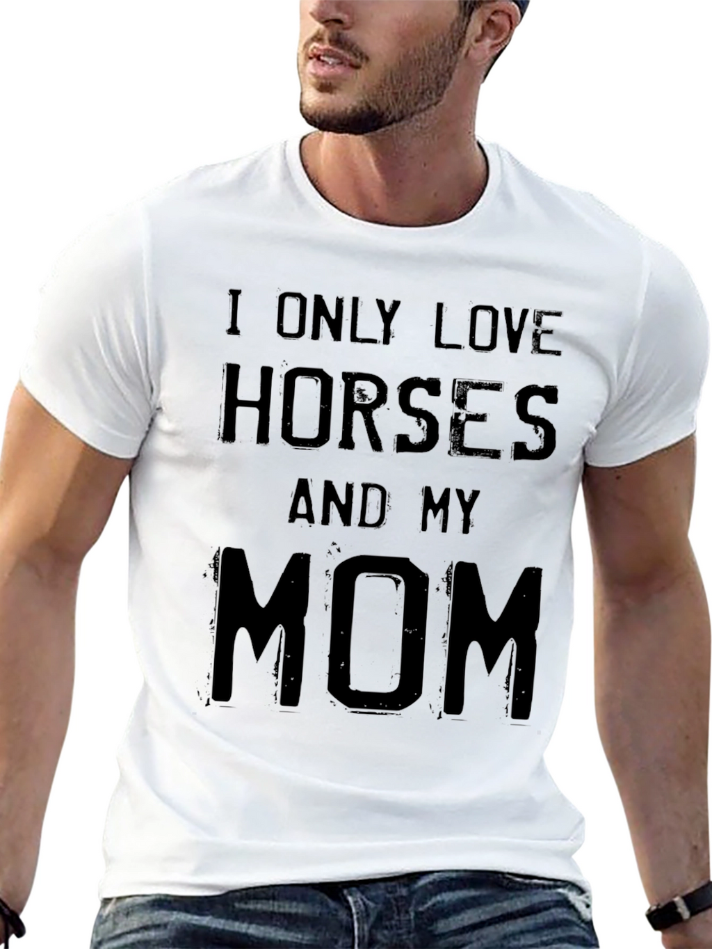 I Love Horses and My Mom Black T-Shirt