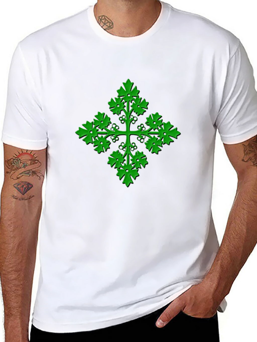 Green Leaf Cross Black T-Shirt
