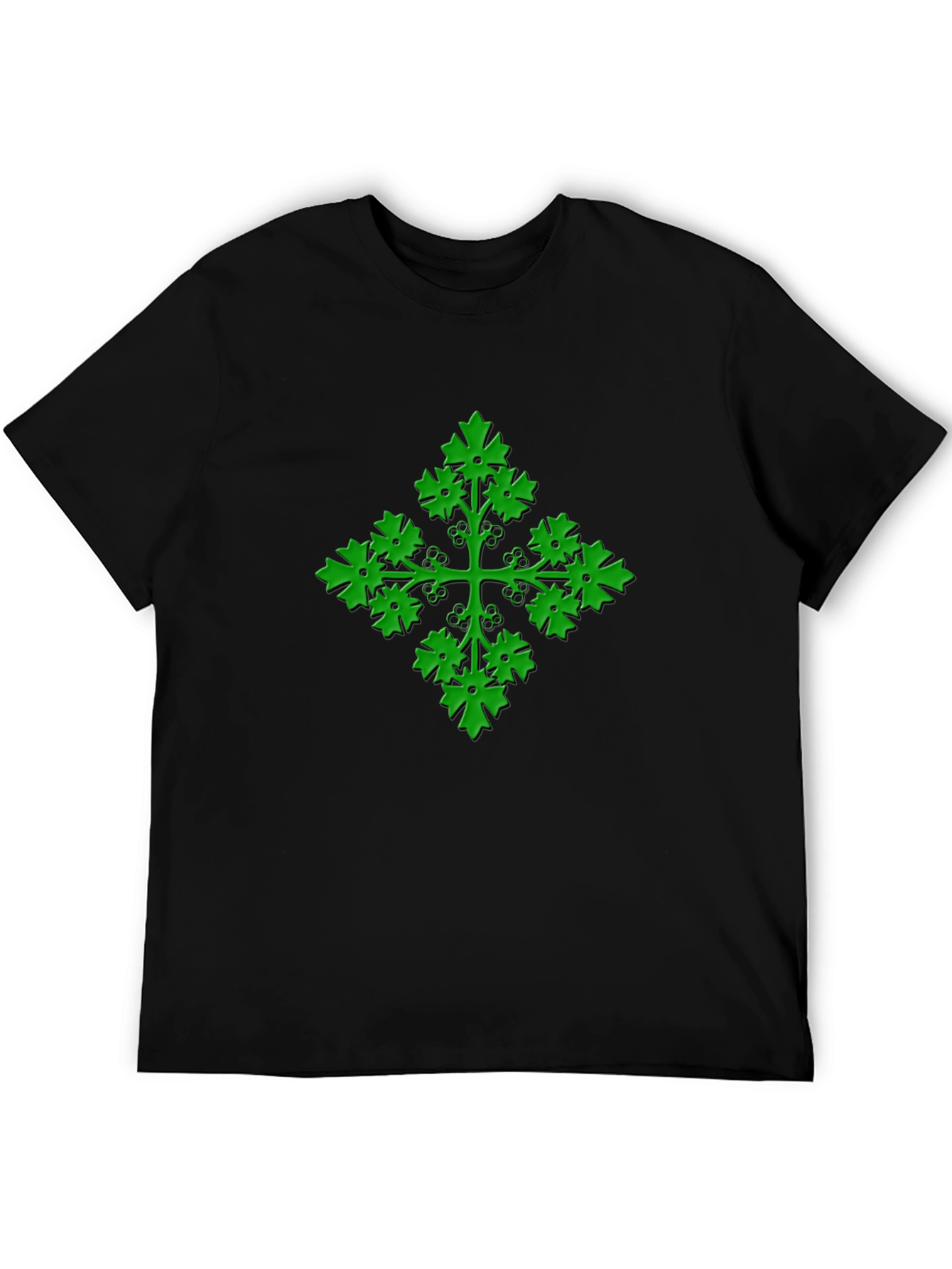 Green Leaf Cross Black T-Shirt