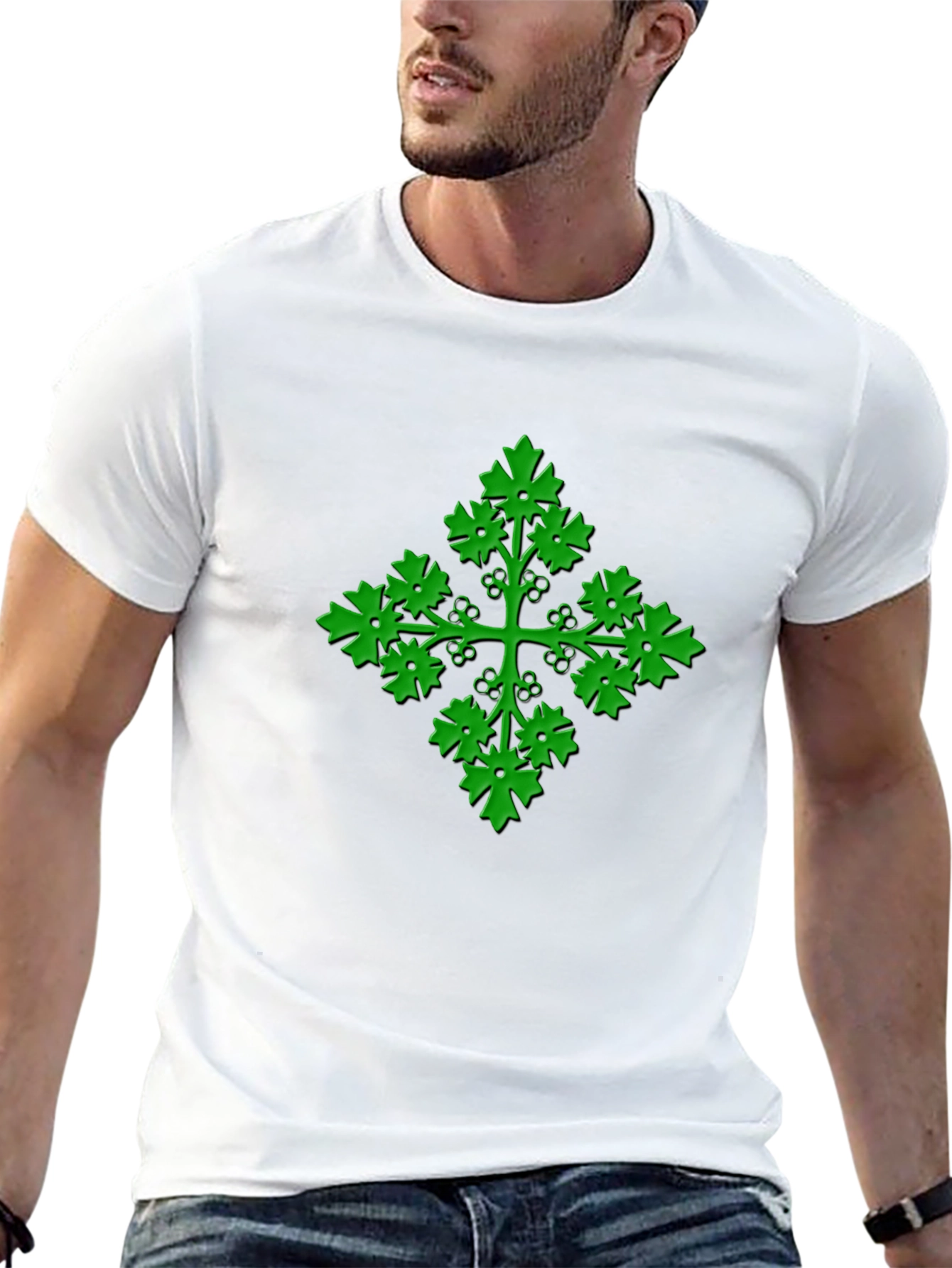 Green Leaf Cross Black T-Shirt
