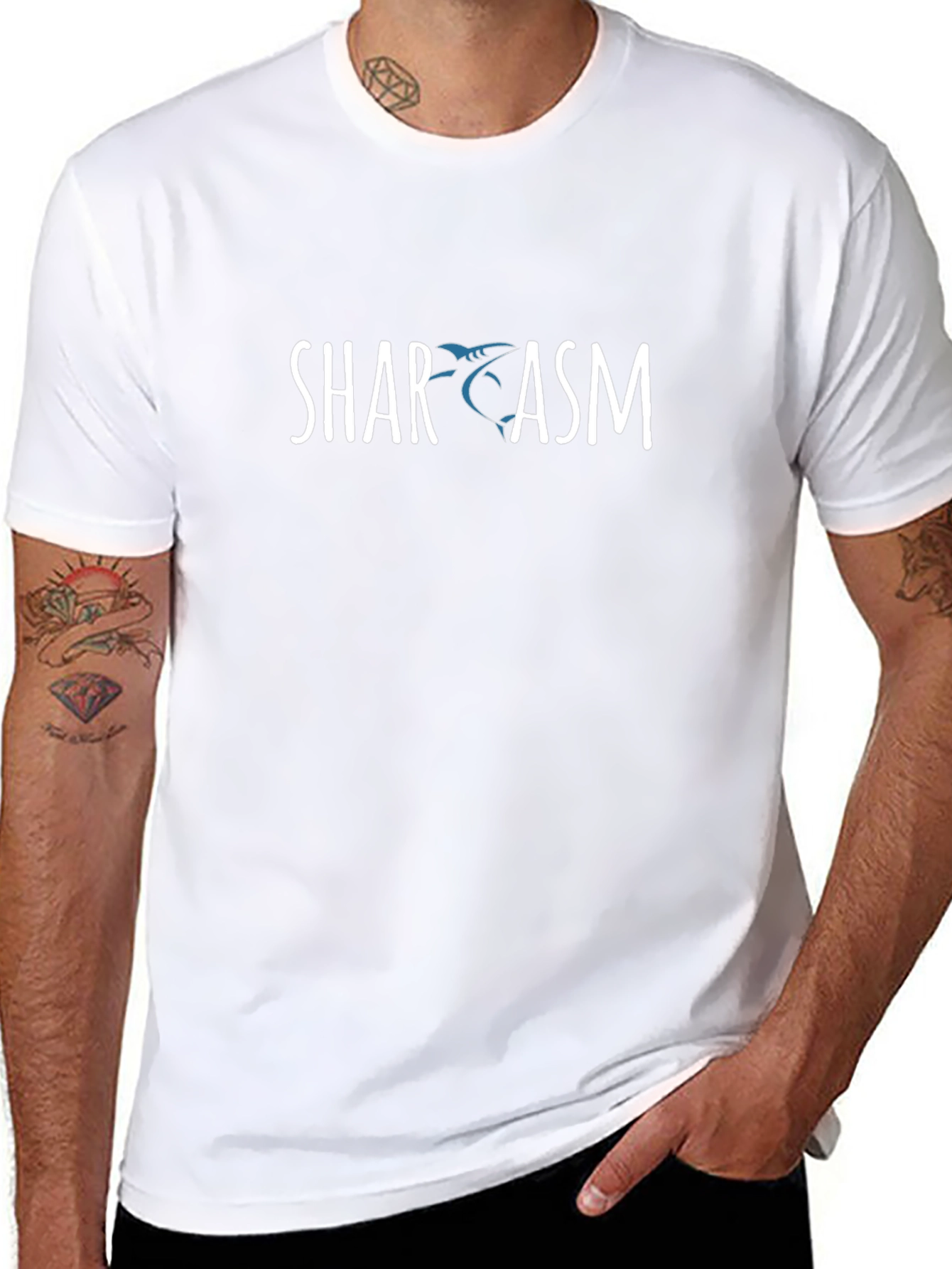 Shark Sarcasm Graphic Print Crew Neck T-Shirt