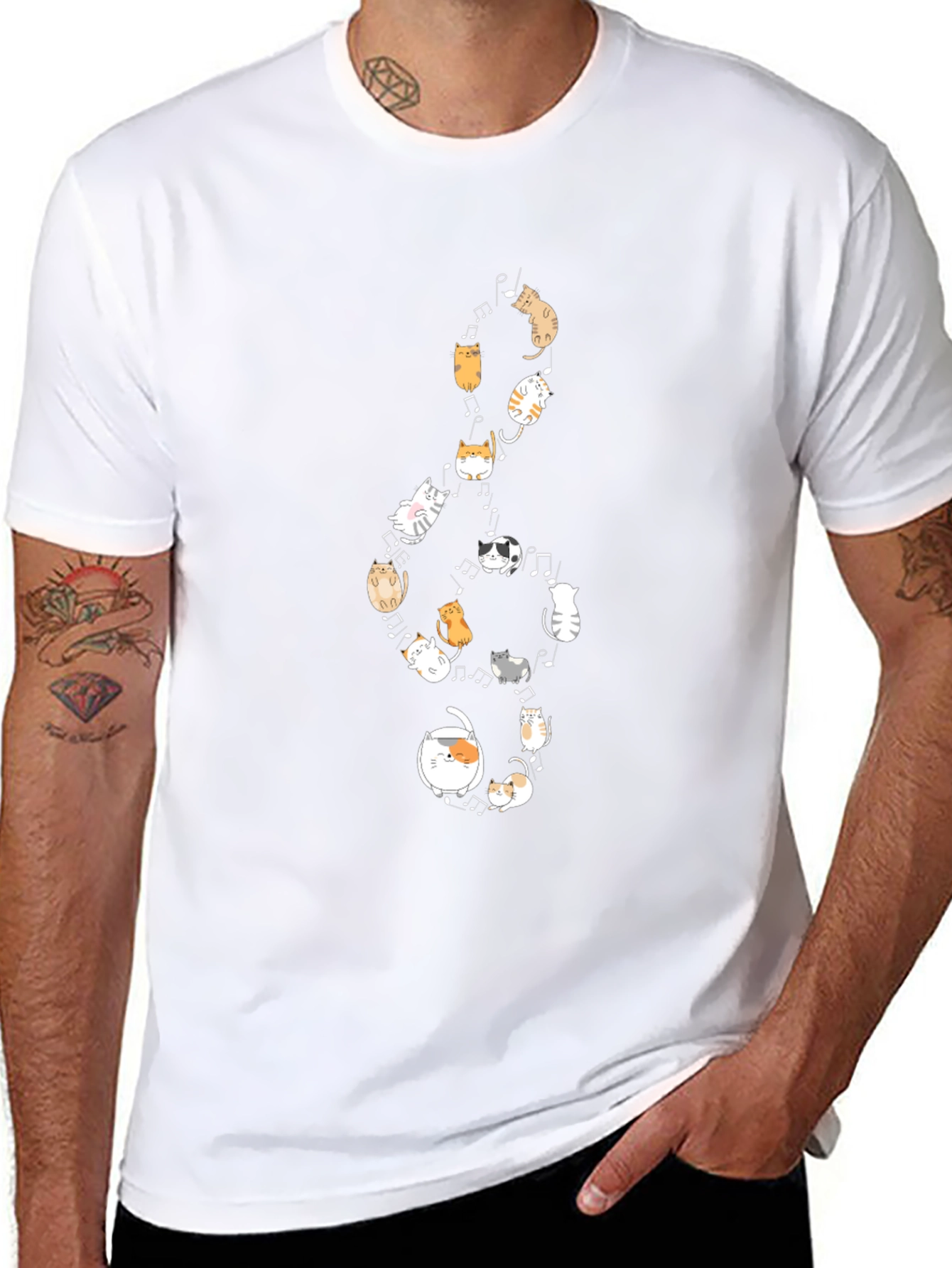 Cats Music Note Black T-Shirt