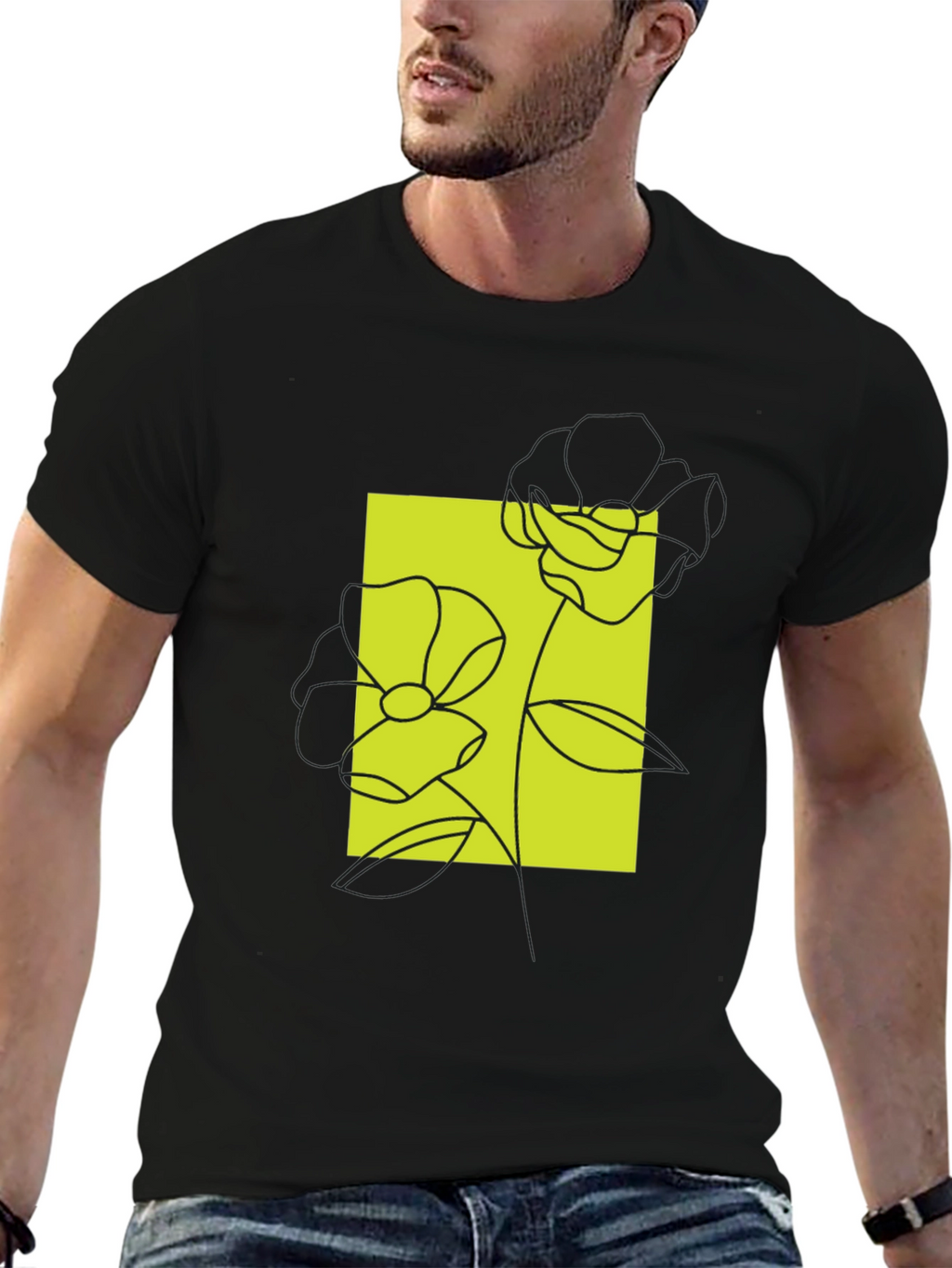 Modern Floral Graphic Tee - Stylish Black T-Shirt