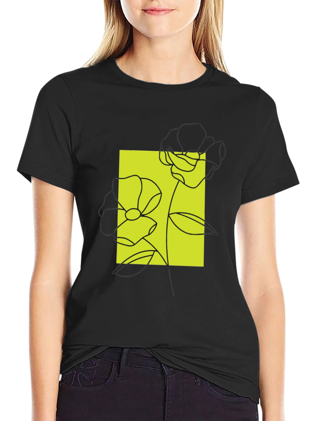Modern Floral Graphic Tee - Stylish Black T-Shirt