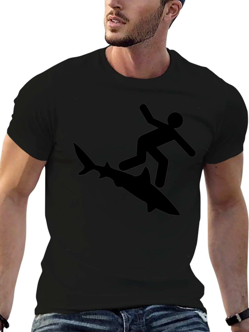 Shark Surfer Black Graphic Tee