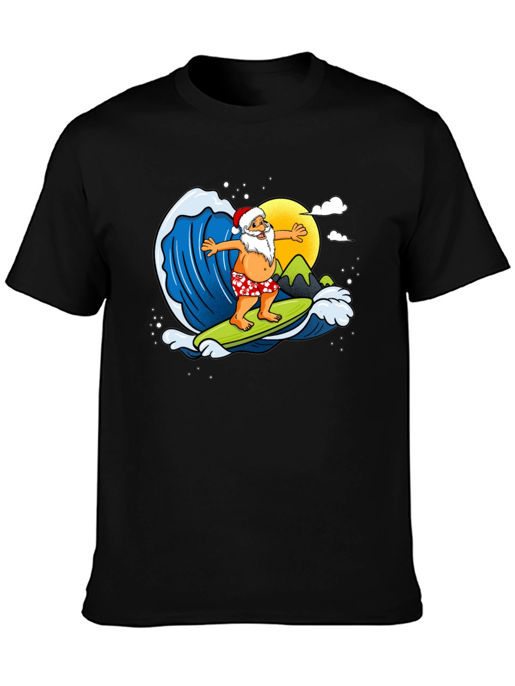 Surfing Santa Graphic T-Shirt - Holiday Fun!