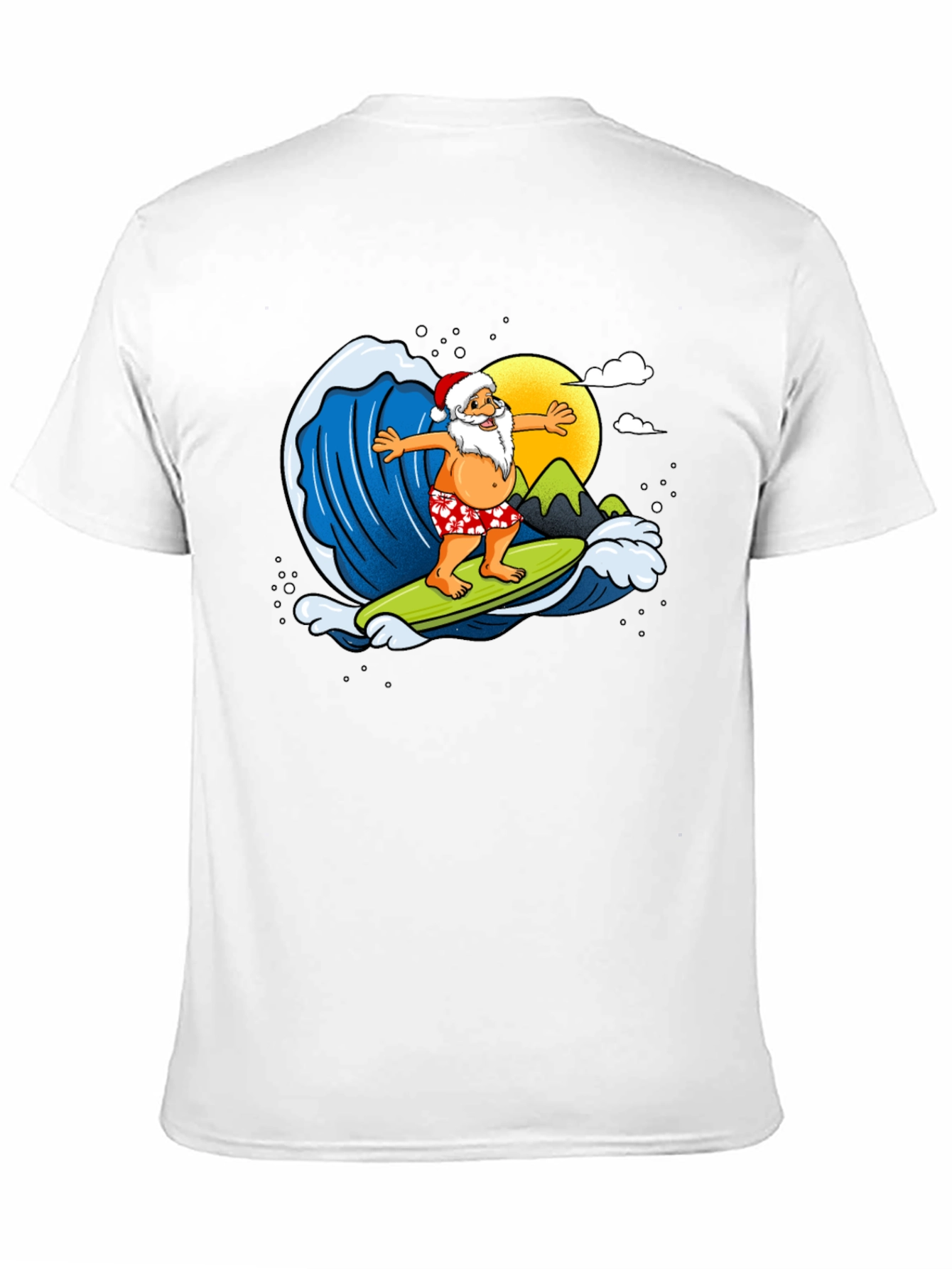 Surfing Santa Graphic T-Shirt - Holiday Fun!