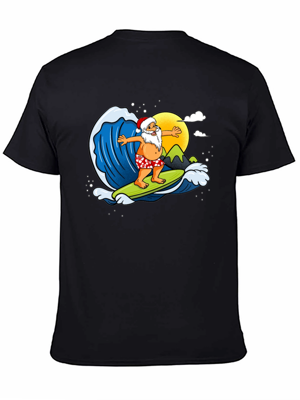 Surfing Santa Graphic T-Shirt - Holiday Fun!