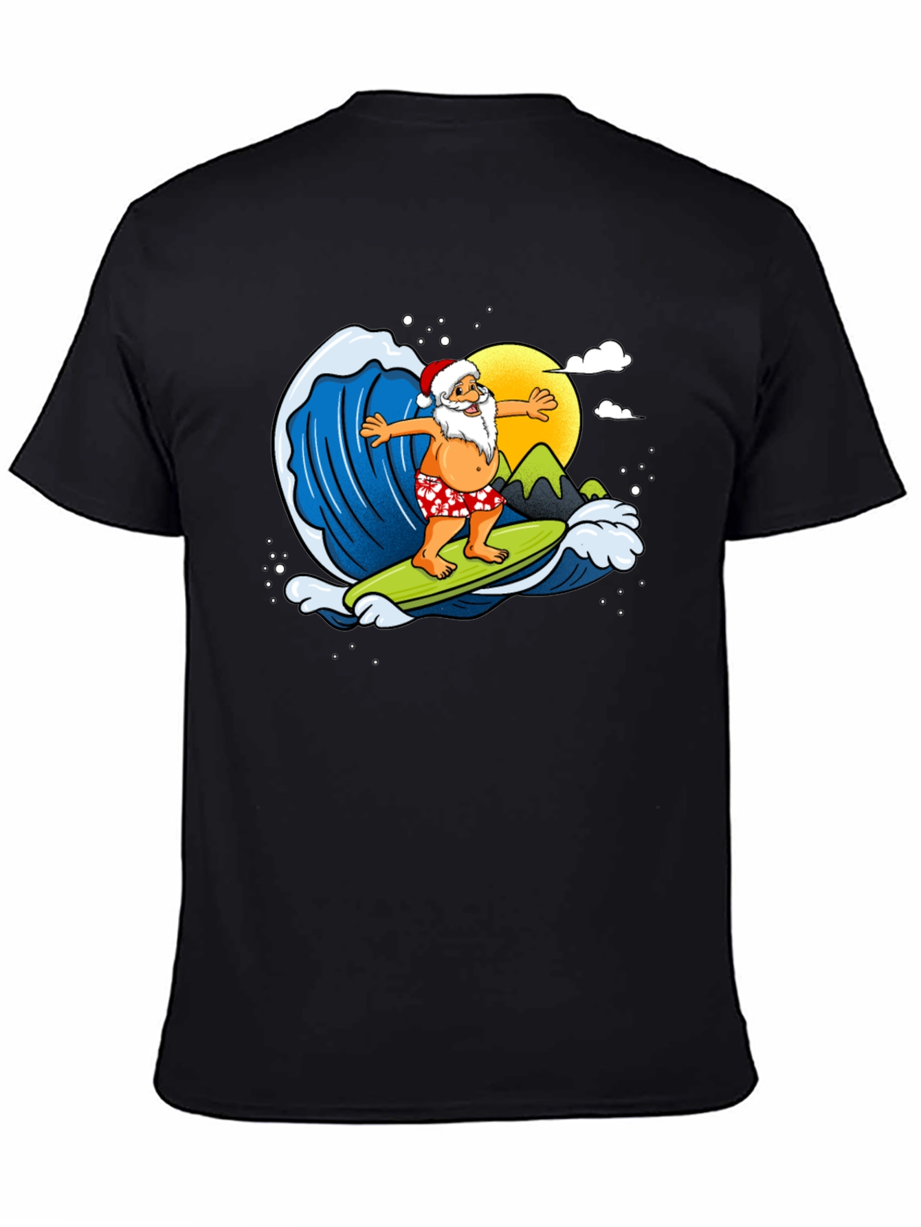 Surfing Santa Graphic T-Shirt - Holiday Fun!