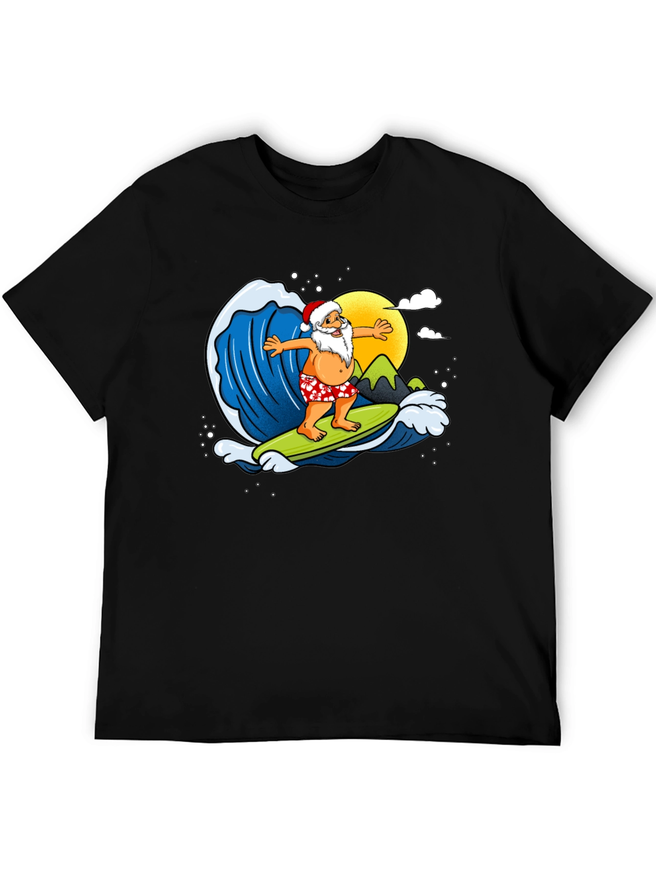 Surfing Santa Graphic T-Shirt - Holiday Fun!