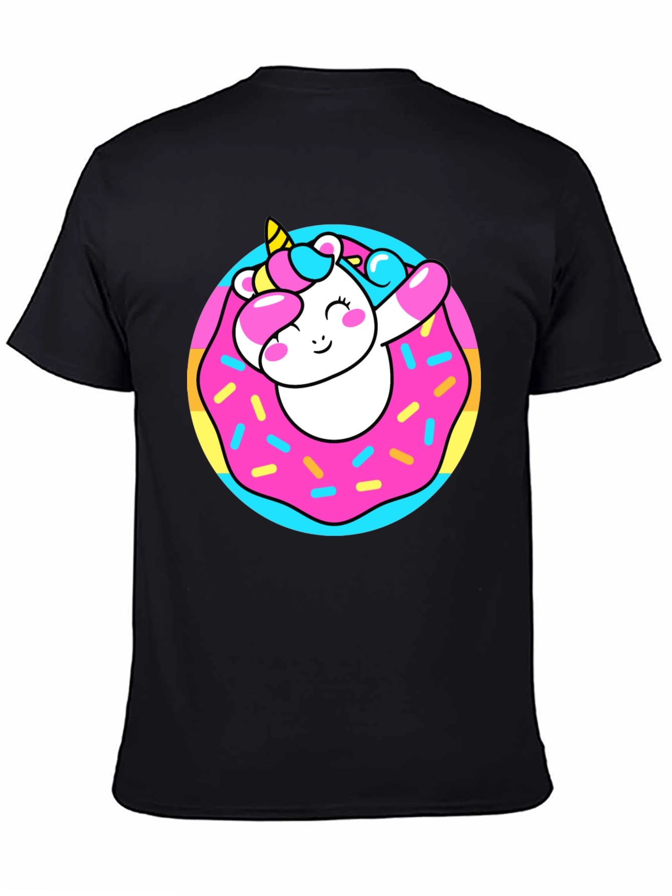Unicorn Donut Graphic T-Shirt - Black Cotton Tee