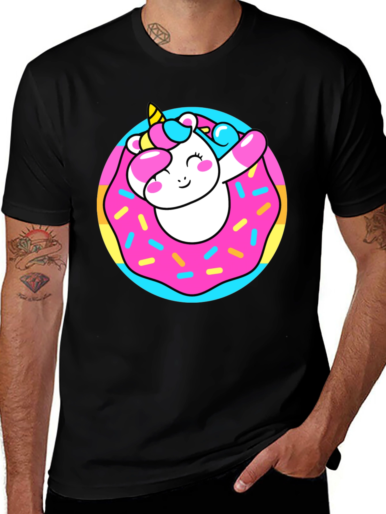 Unicorn Donut Graphic T-Shirt - Black Cotton Tee