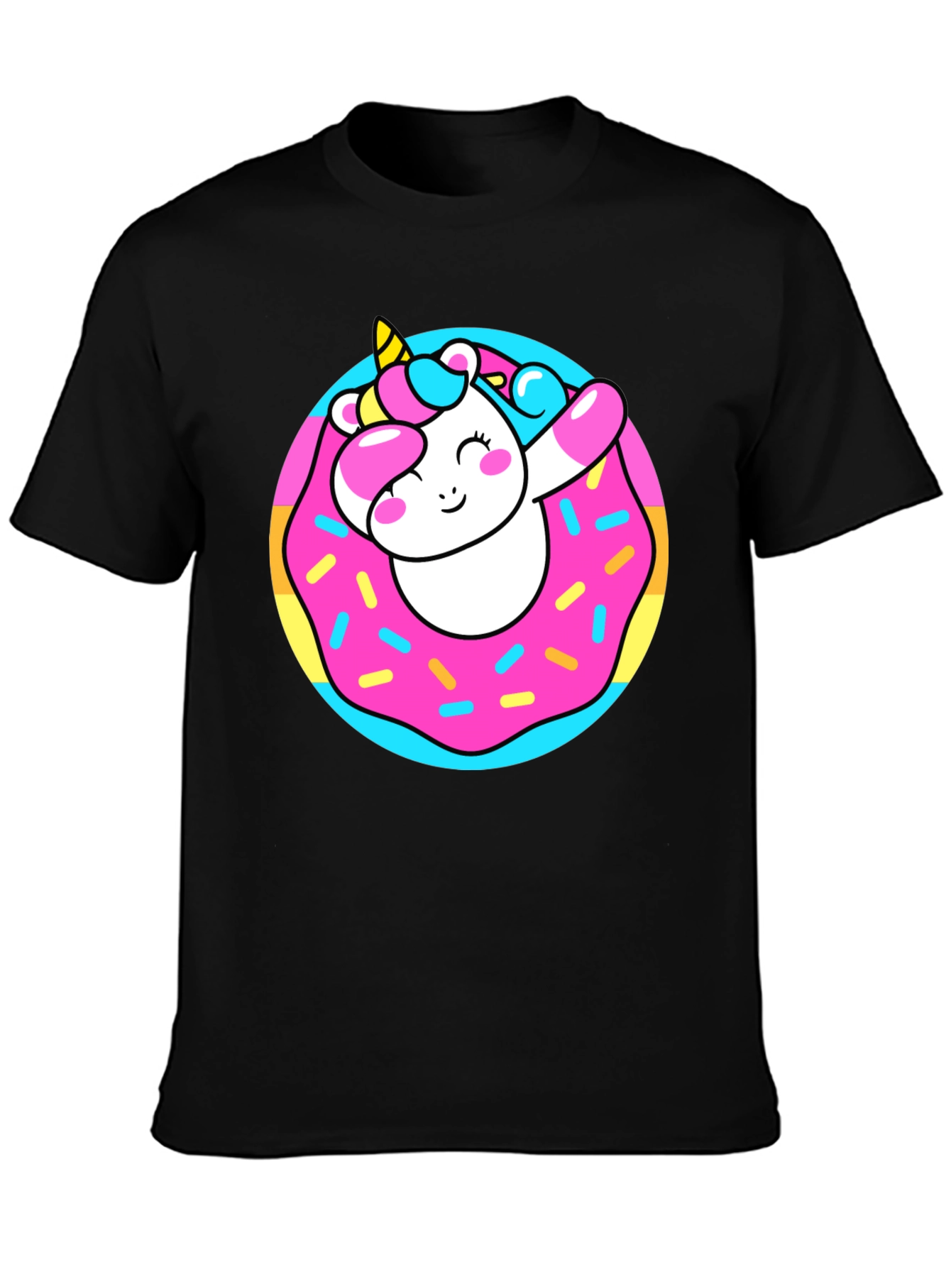 Unicorn Donut Graphic T-Shirt - Black Cotton Tee