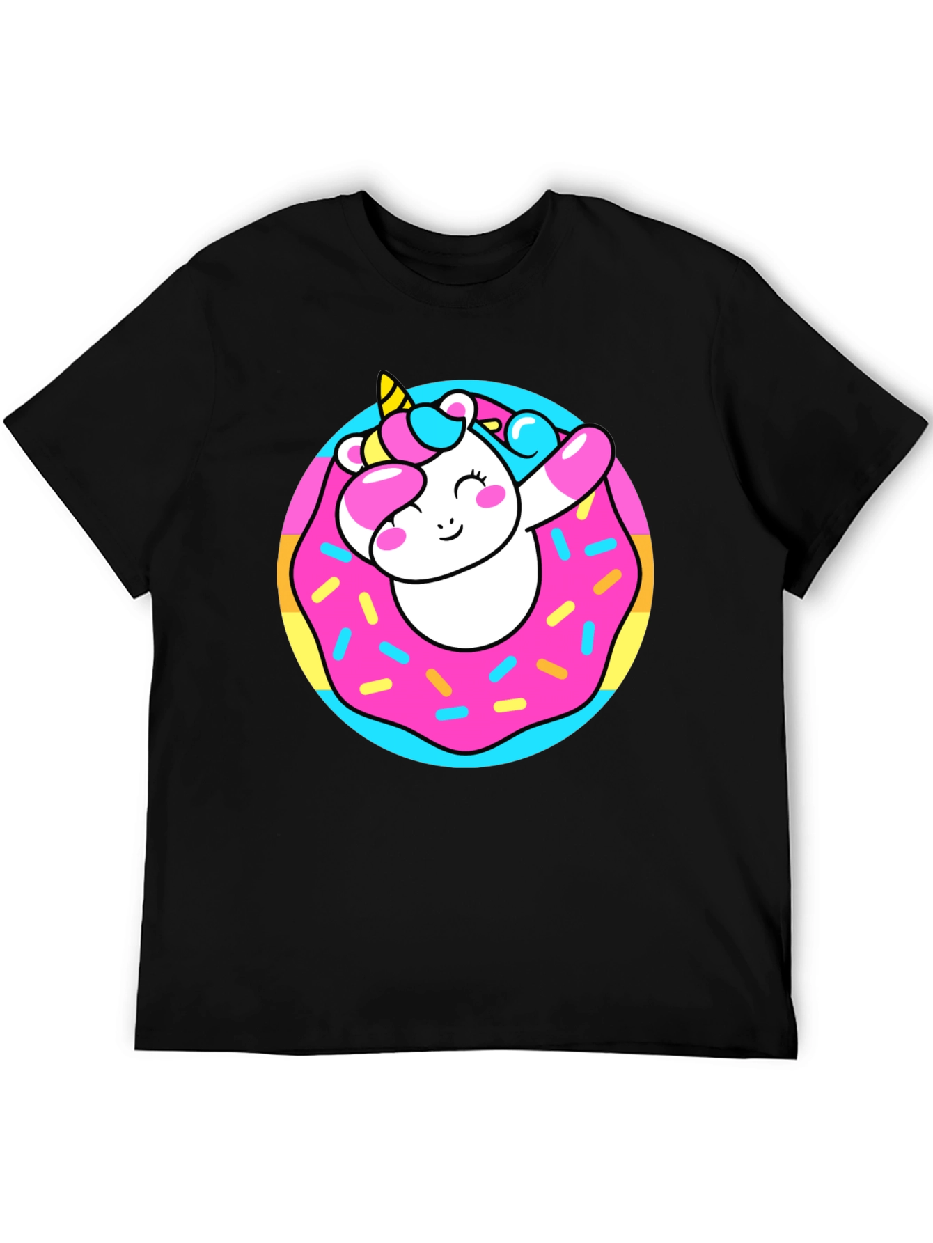 Unicorn Donut Graphic T-Shirt - Black Cotton Tee