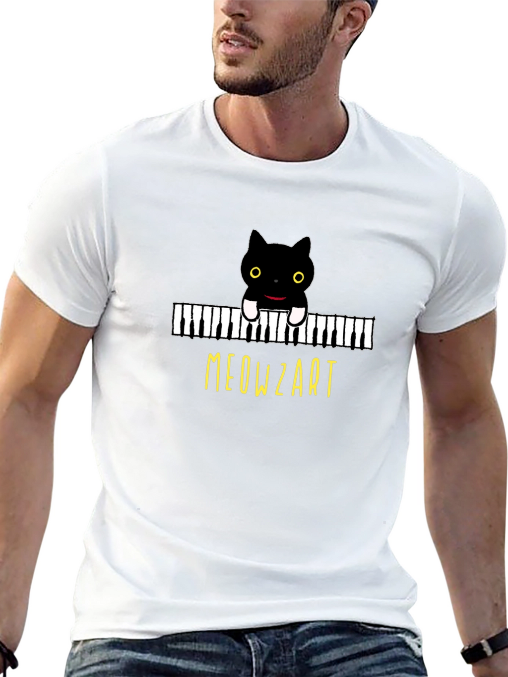 Meowzart Black Cat Piano T-Shirt - Music Lover Tee