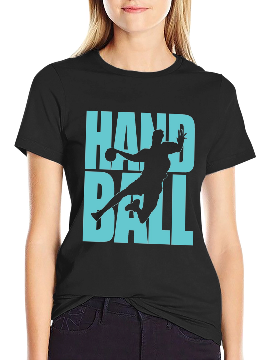 Handball Player Graphic Tee - Black Cotton T-Shirt
