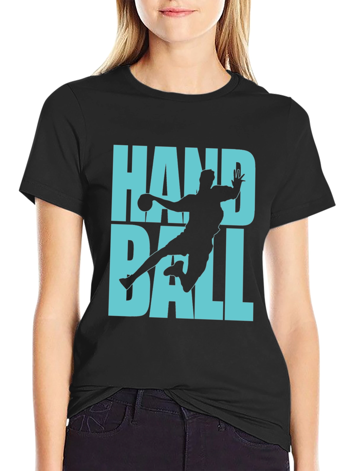 Handball Player Graphic Tee - Black Cotton T-Shirt