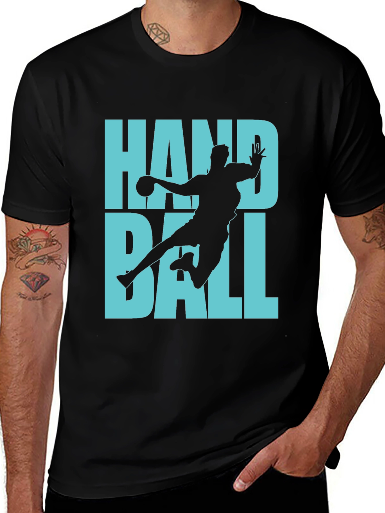 Handball Player Graphic Tee - Black Cotton T-Shirt