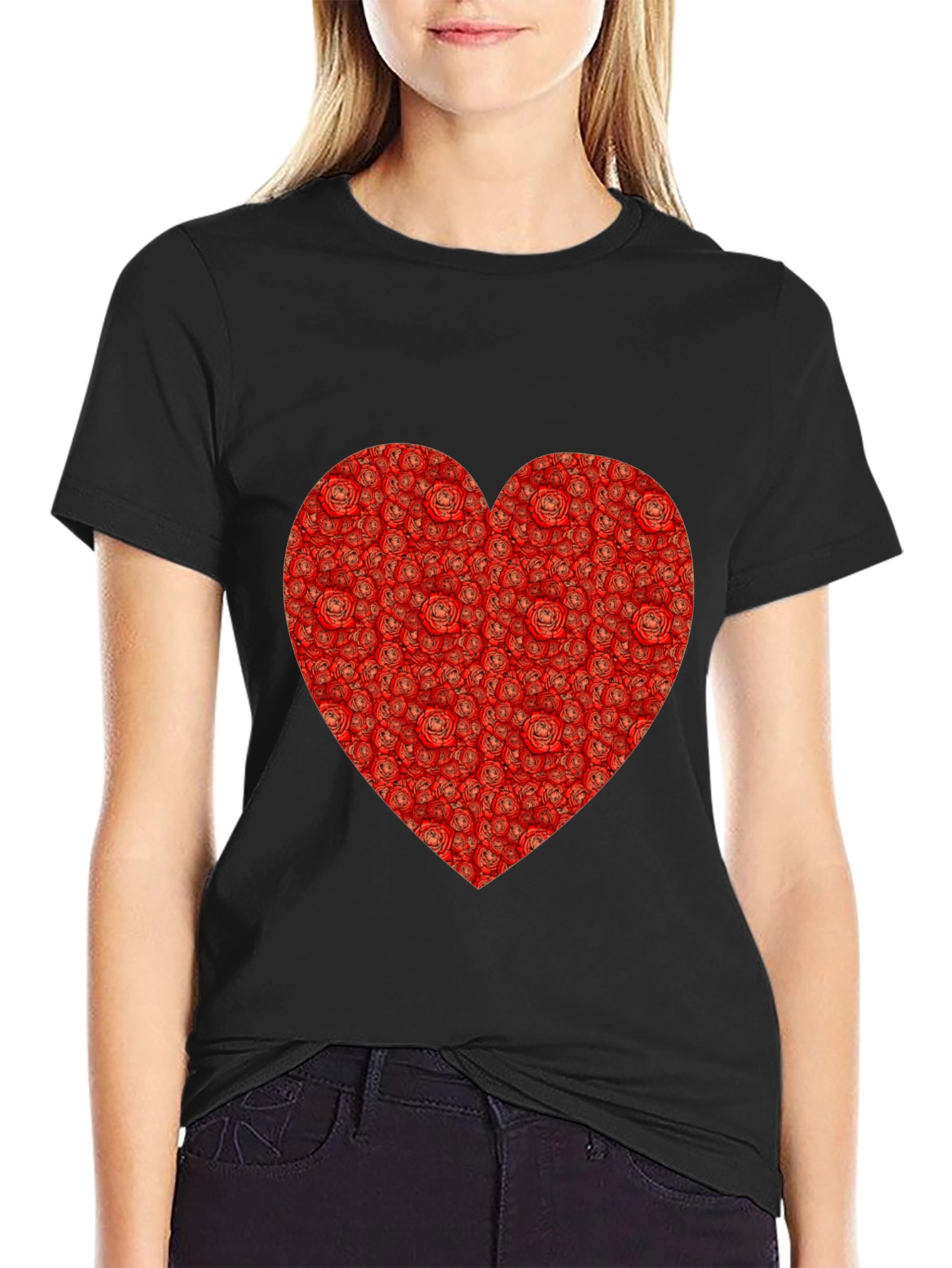 Rose Heart T-Shirt - Romantic Black Tee