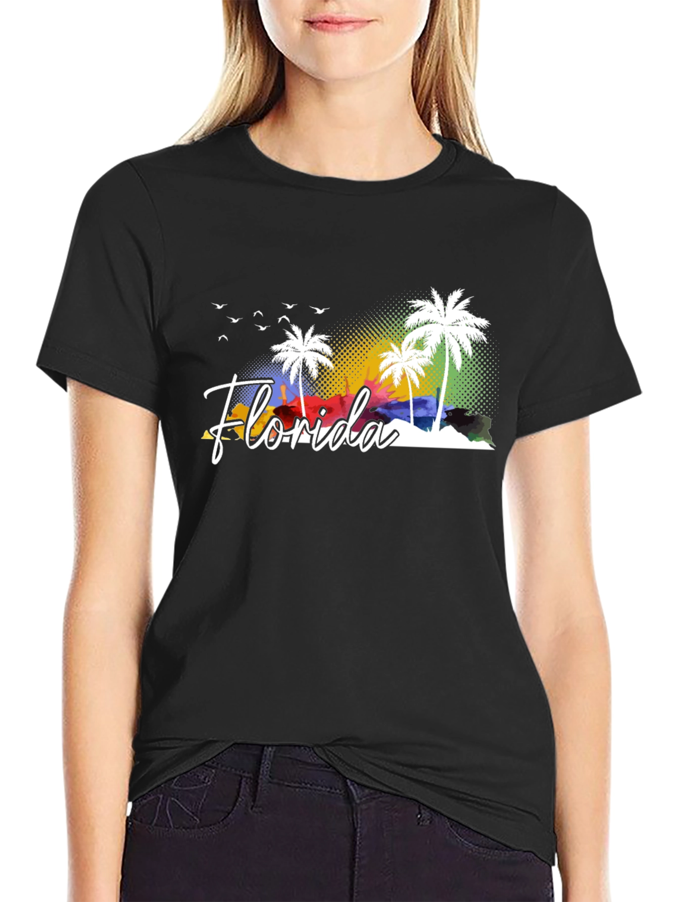 Florida Palm Tree Graphic Tee - Black Cotton T-Shirt