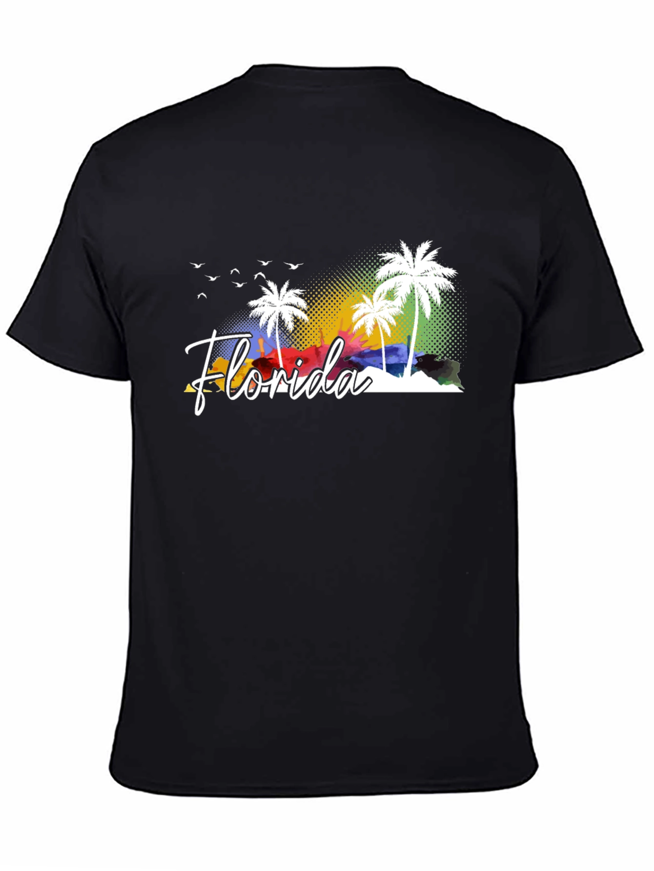 Florida Palm Tree Graphic Tee - Black Cotton T-Shirt