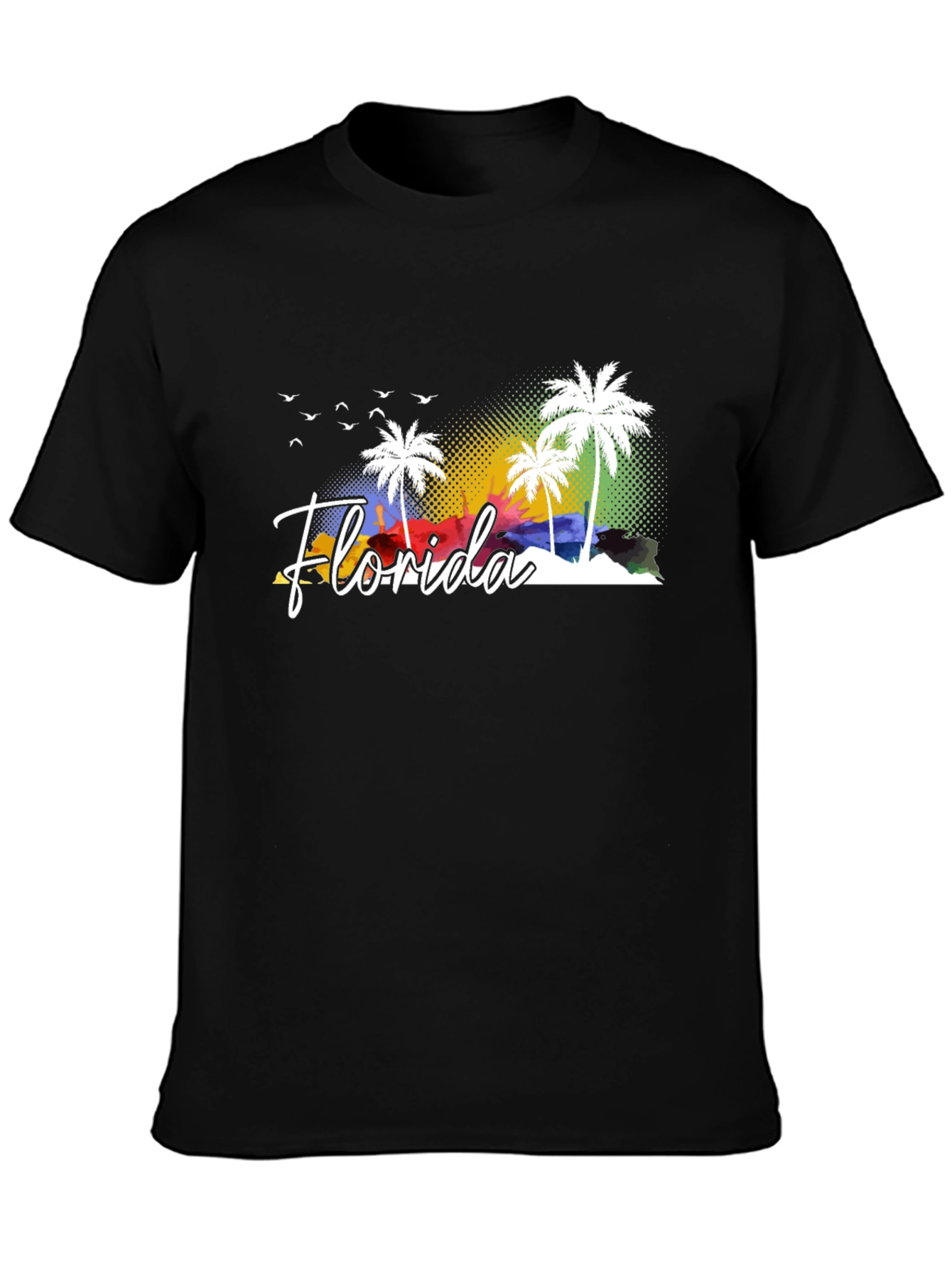 Florida Palm Tree Graphic Tee - Black Cotton T-Shirt