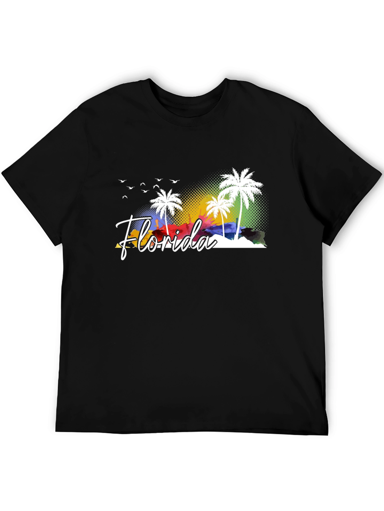 Florida Palm Tree Graphic Tee - Black Cotton T-Shirt
