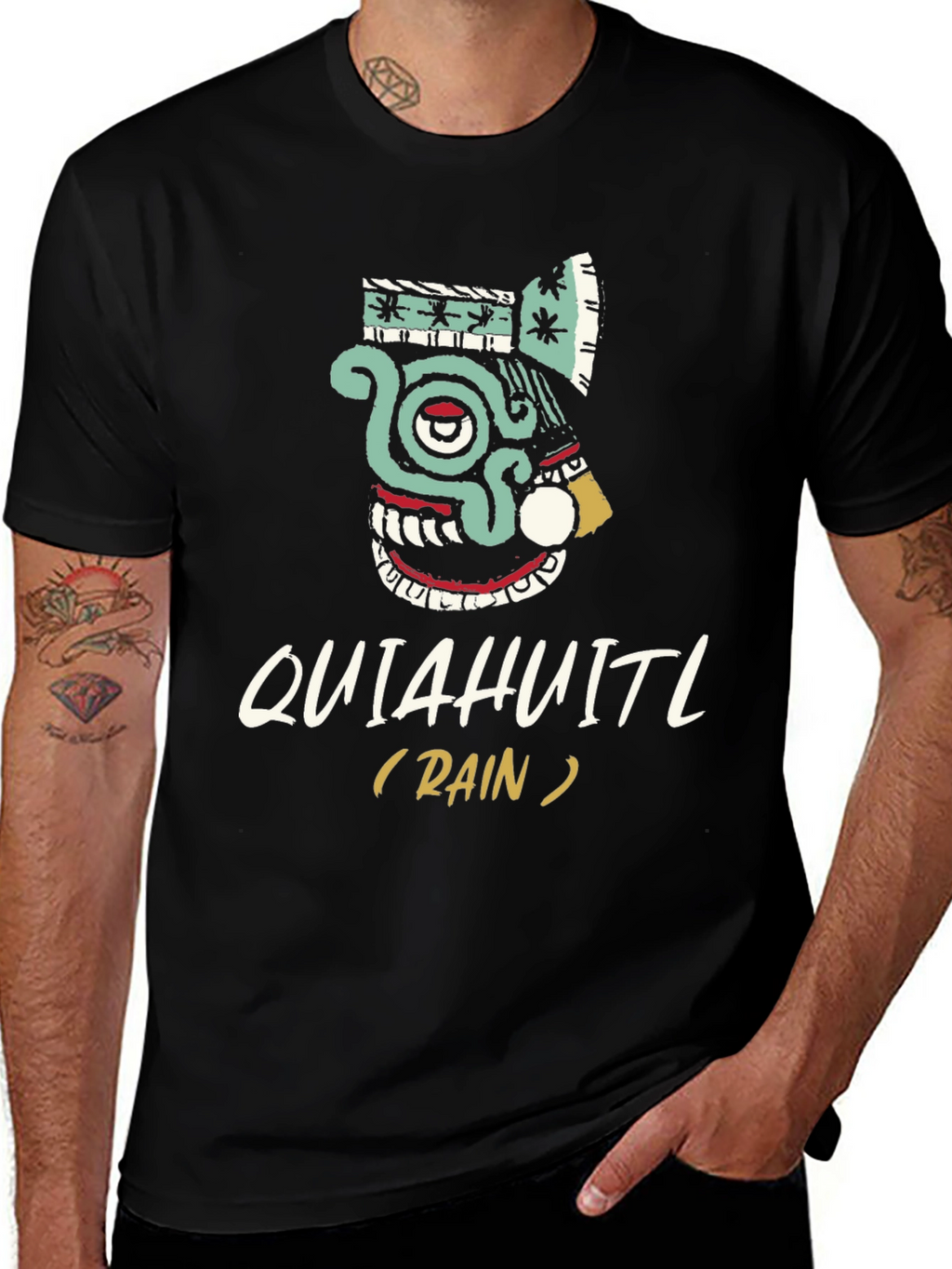 Quiahuitl Rain T-Shirt Aztec Inspired Black Tee