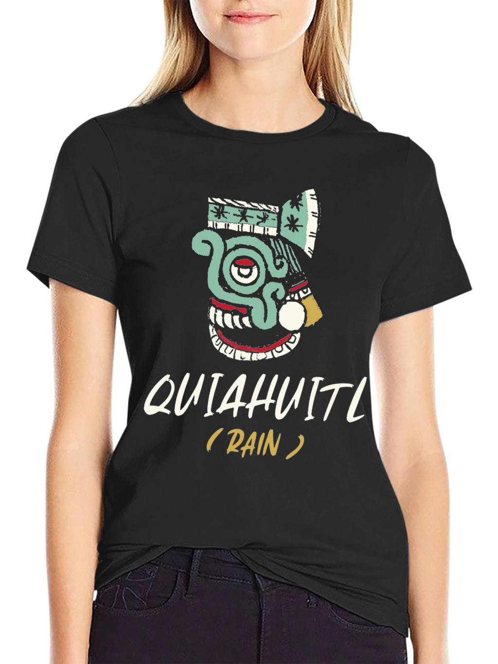 Quiahuitl Rain T-Shirt Aztec Inspired Black Tee