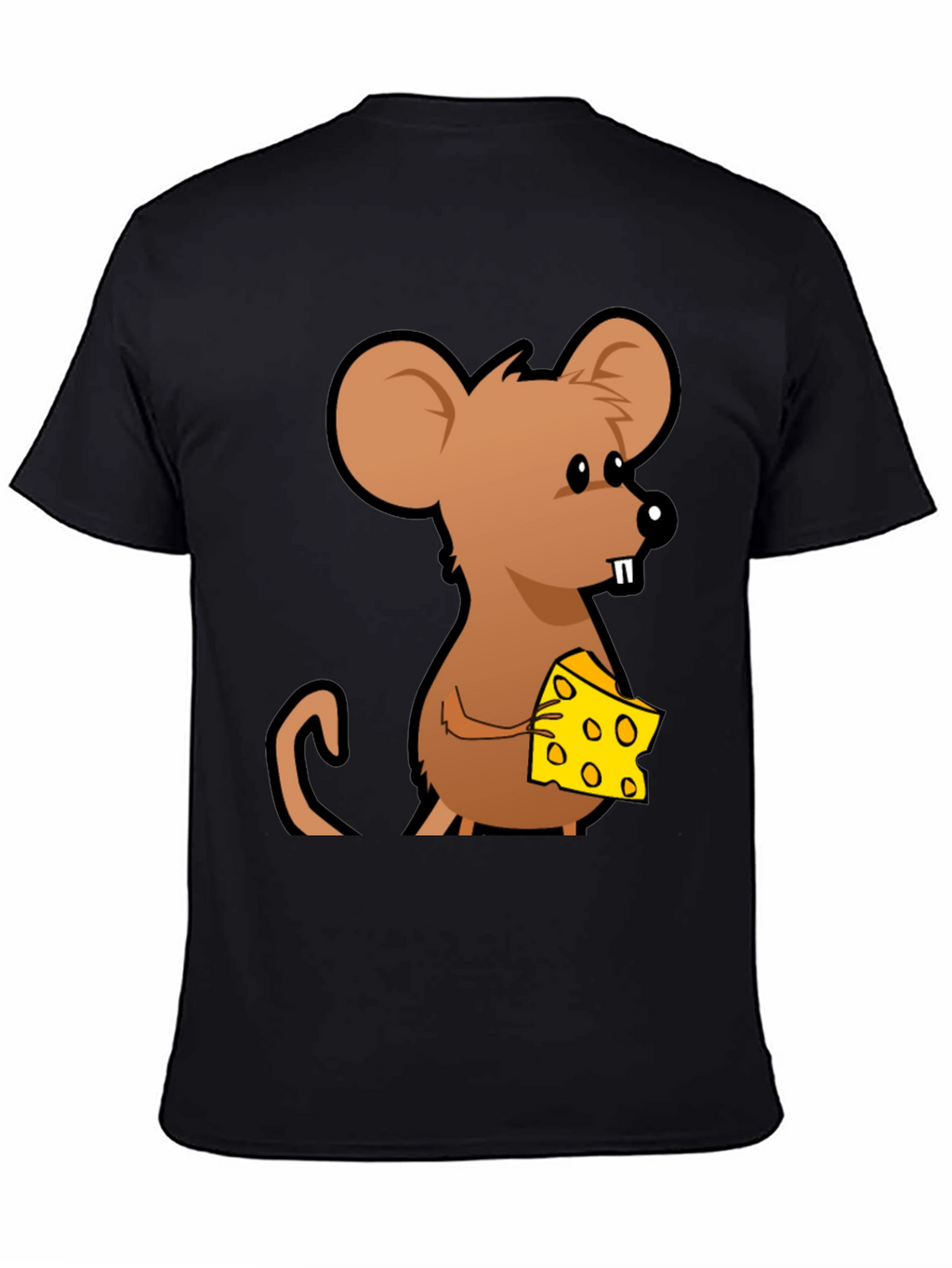 Cartoon Mouse with Cheese Graphic T-Shirt - Black