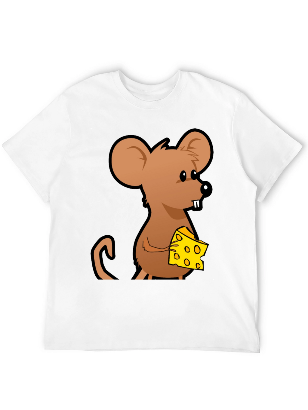 Cartoon Mouse with Cheese Graphic T-Shirt - Black