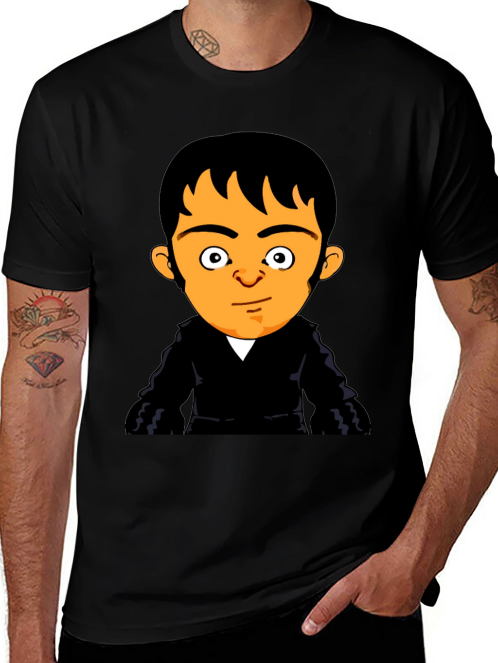 Cartoon Character Print Black T-Shirt
