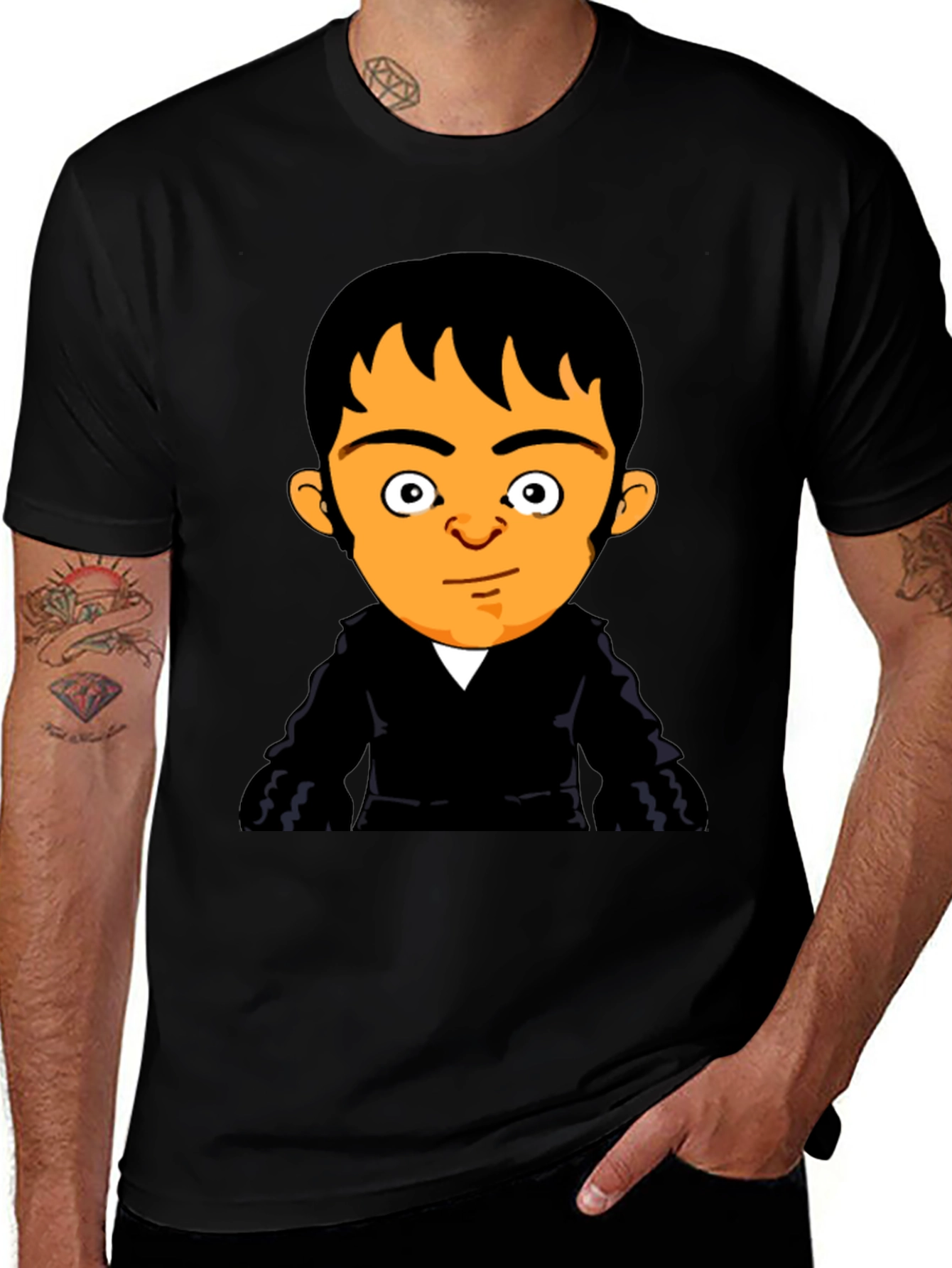 Cartoon Character Print Black T-Shirt