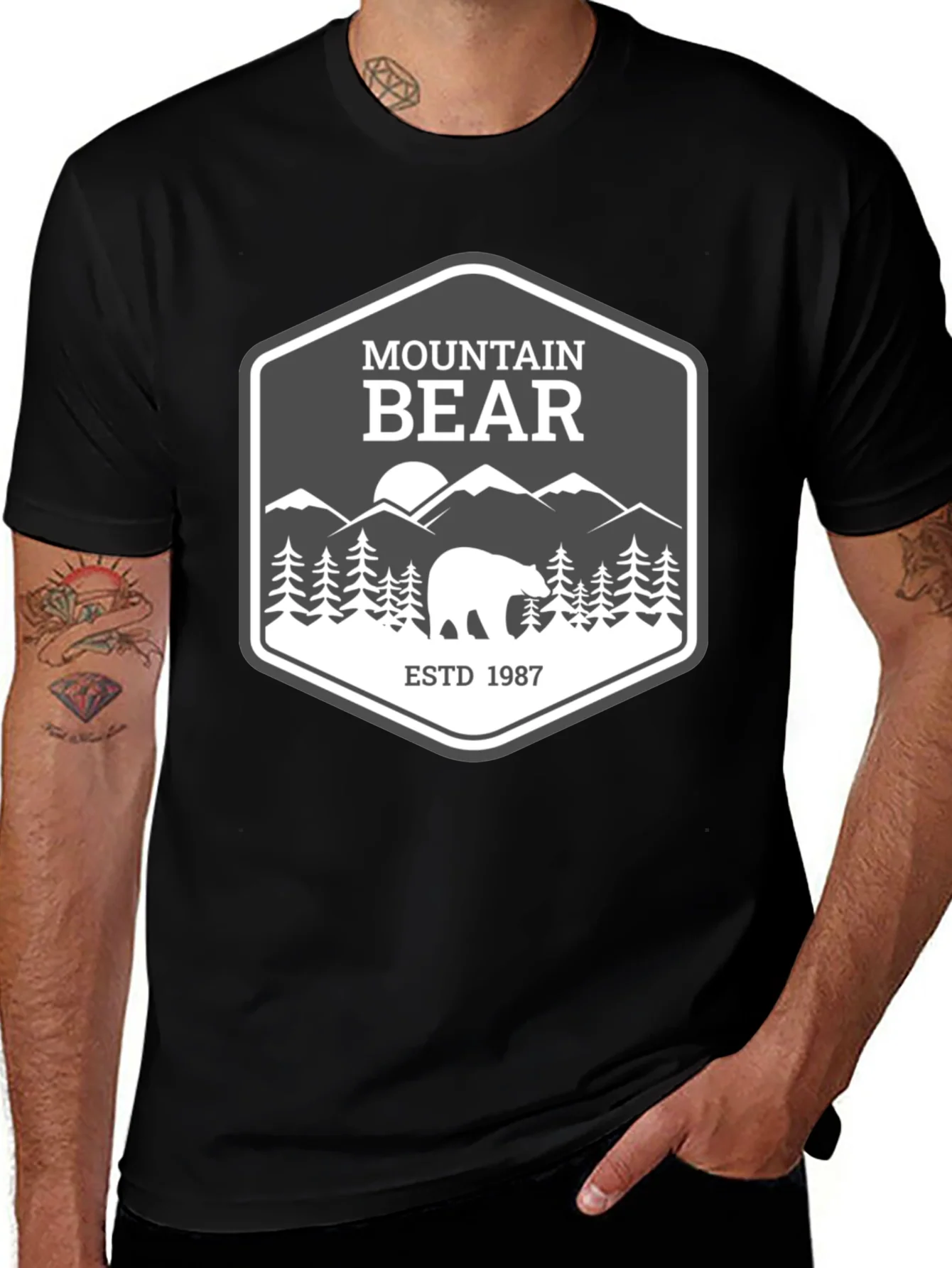 Mountain Bear Graphic Tee - Black Cotton Blend