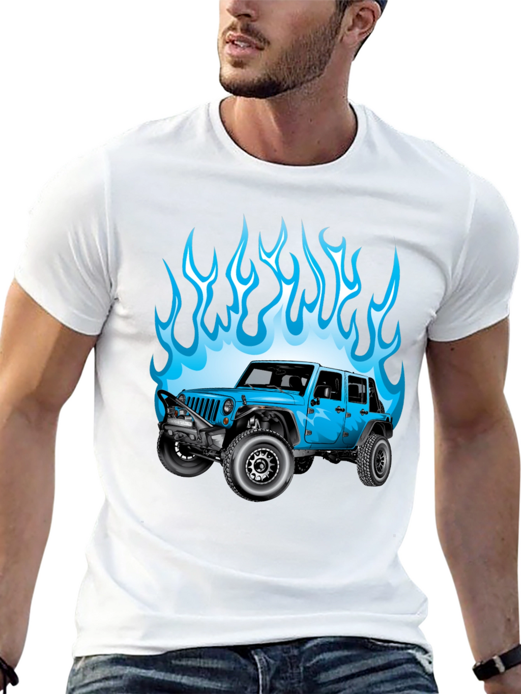Blue Jeep Flames Graphic T-Shirt
